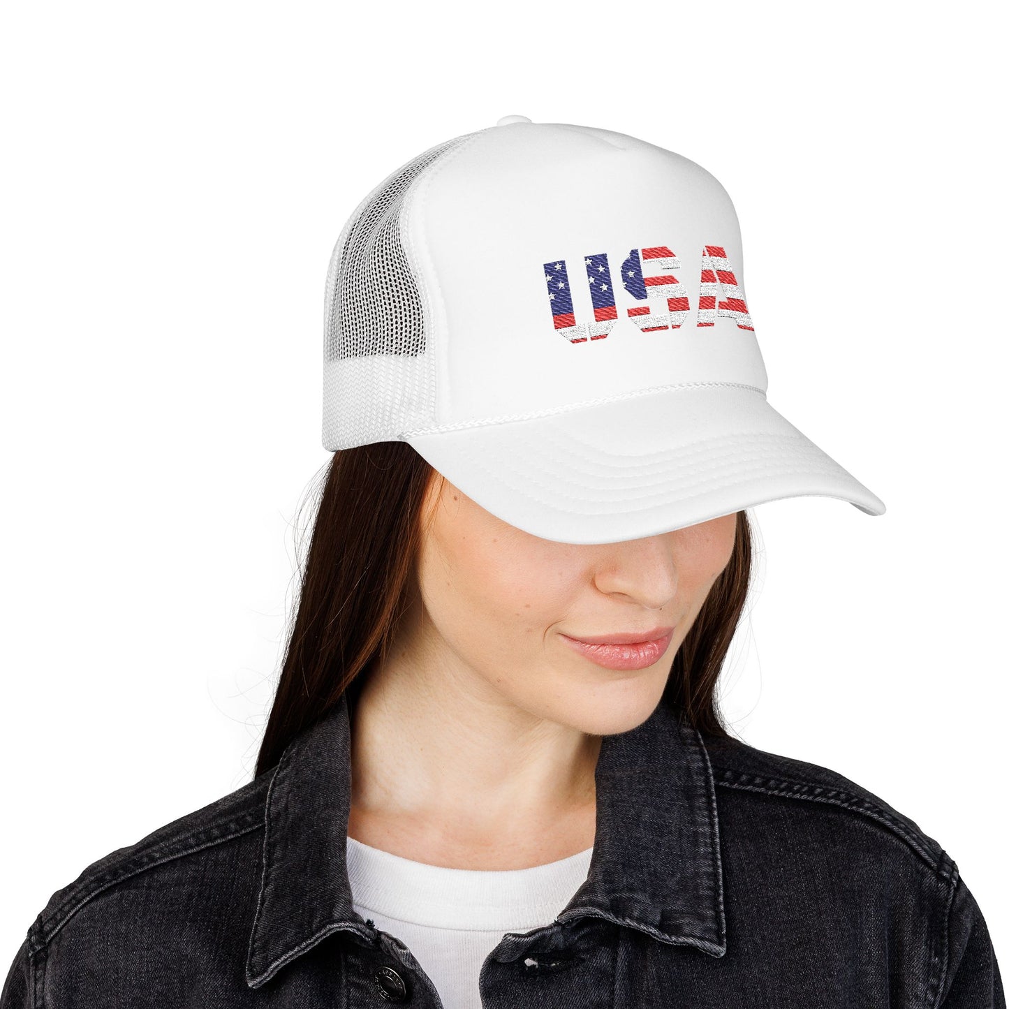 USA Flag Embroidered Foam Trucker Hat, Patriotic Cap, Red Mesh Hat, Summer Outdoor Gear, Festival Accessory, July 4th Gift