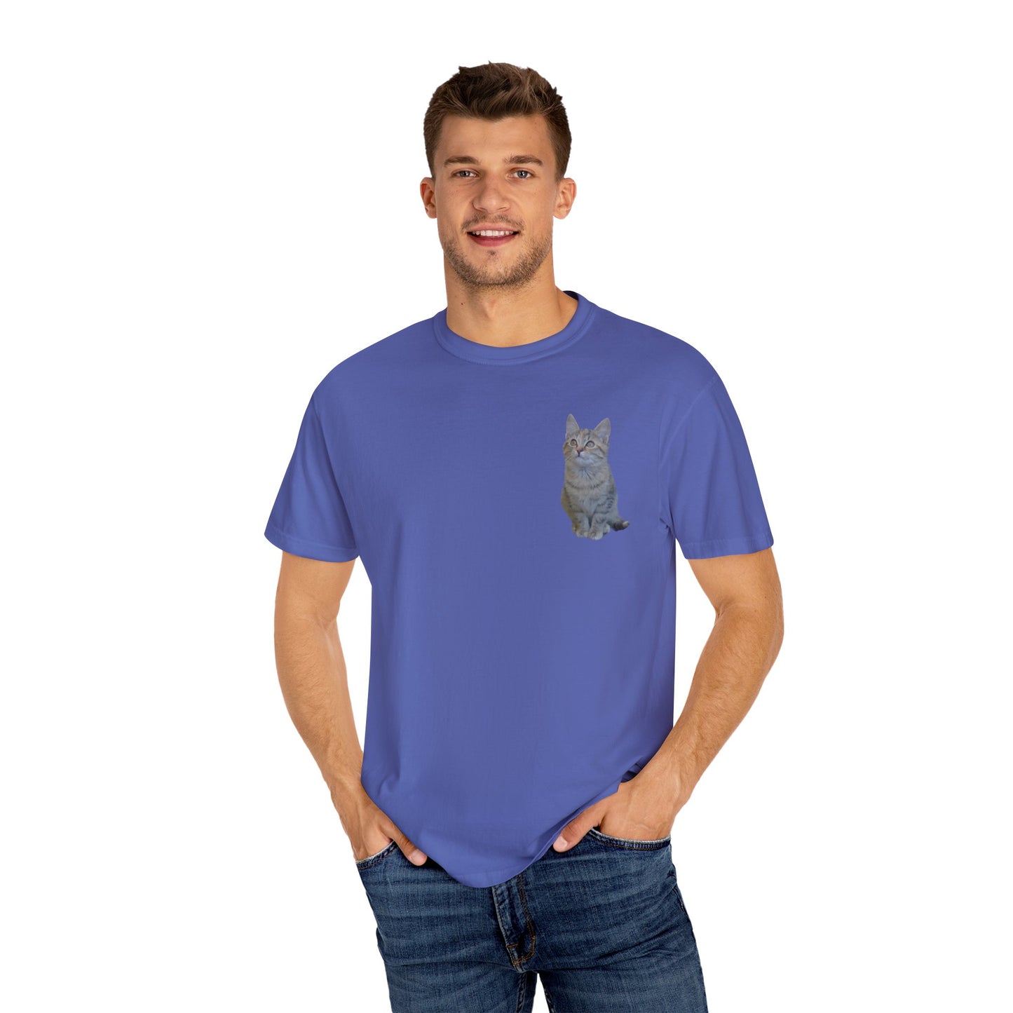 Whimsical Cat Pocket T-Shirt for Cat Lovers