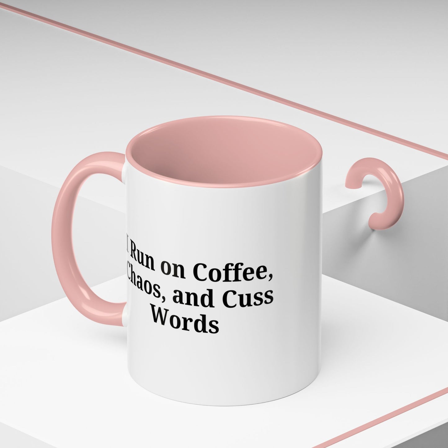 Funny Black Accent Coffee Mug - "I Run on Coffee, Chaos, and Cuss Words" - Ideal Gift for Coffee Lovers