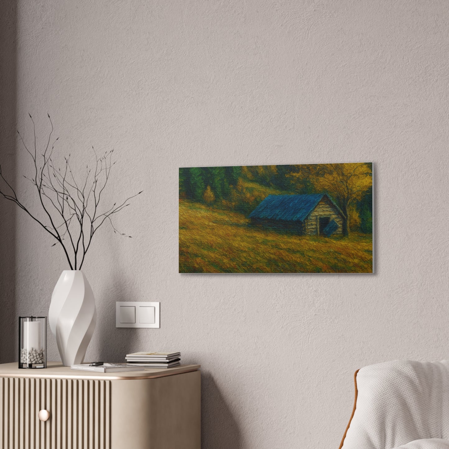 Rustic Canvas Wall Art, Nature Landscape Painting, Autumn Decor, Farmhouse Wall Art, Cozy Home Decoration