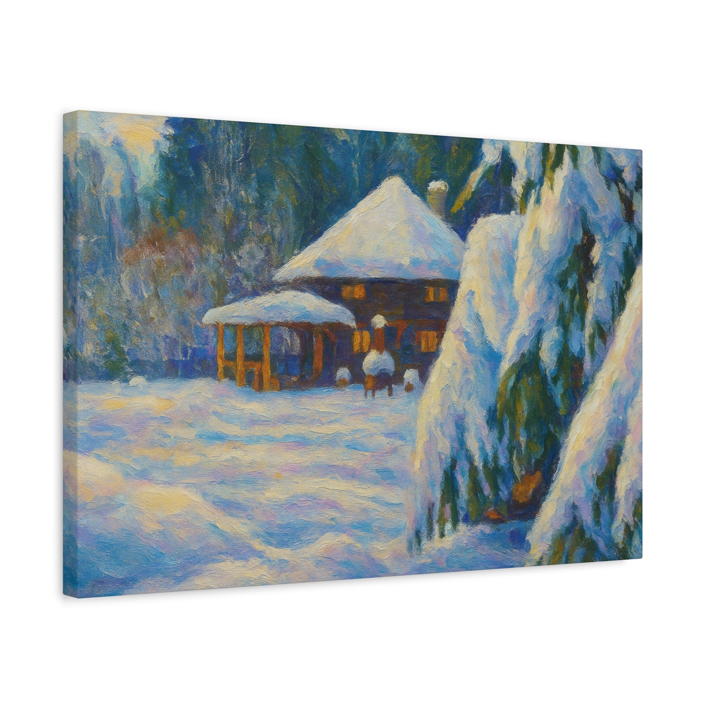 Winter Landscape Canvas Wall Art, Cozy Home Decor, Christmas Gift, Seasonal Artwork, Impressionist Style