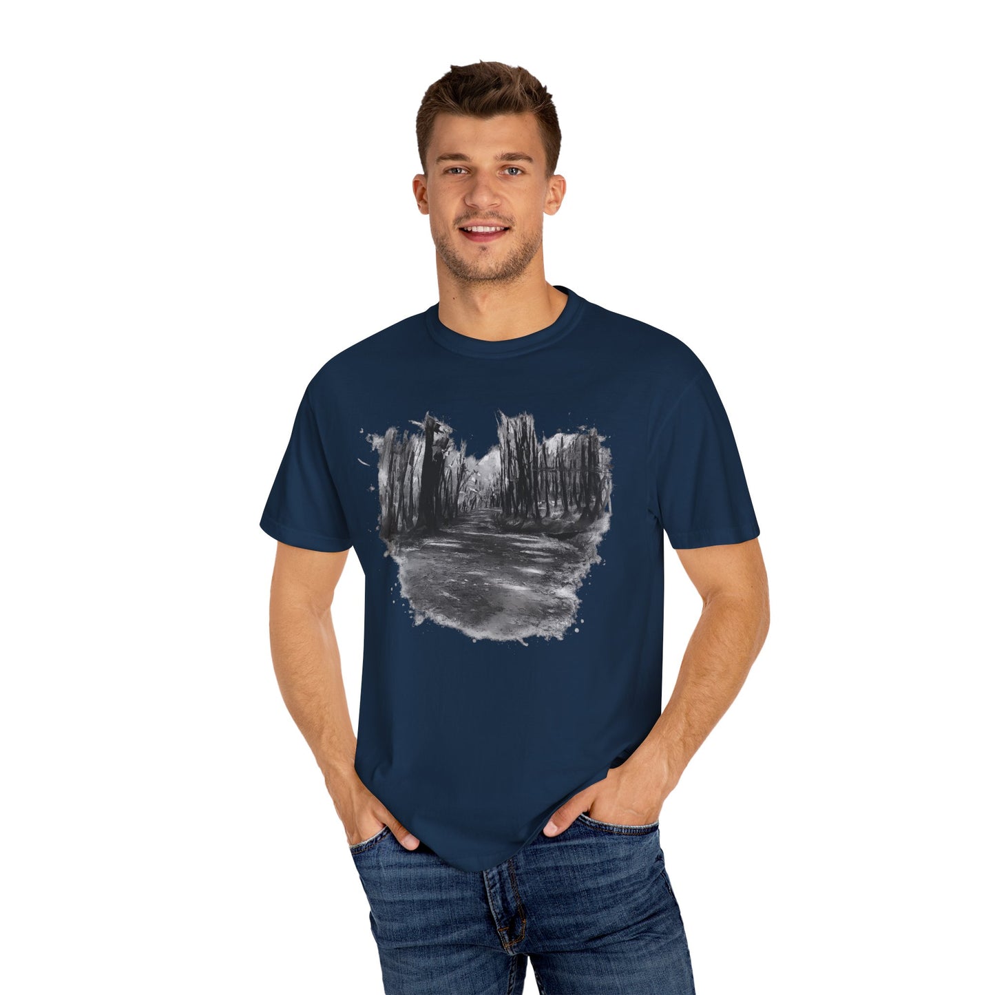 Artistic Forest Scene T-shirt | Nature Lover Gift, Outdoor Adventure Tee, Eco-Friendly Fashion, Vintage Inspired Clothing, Unisex Gift