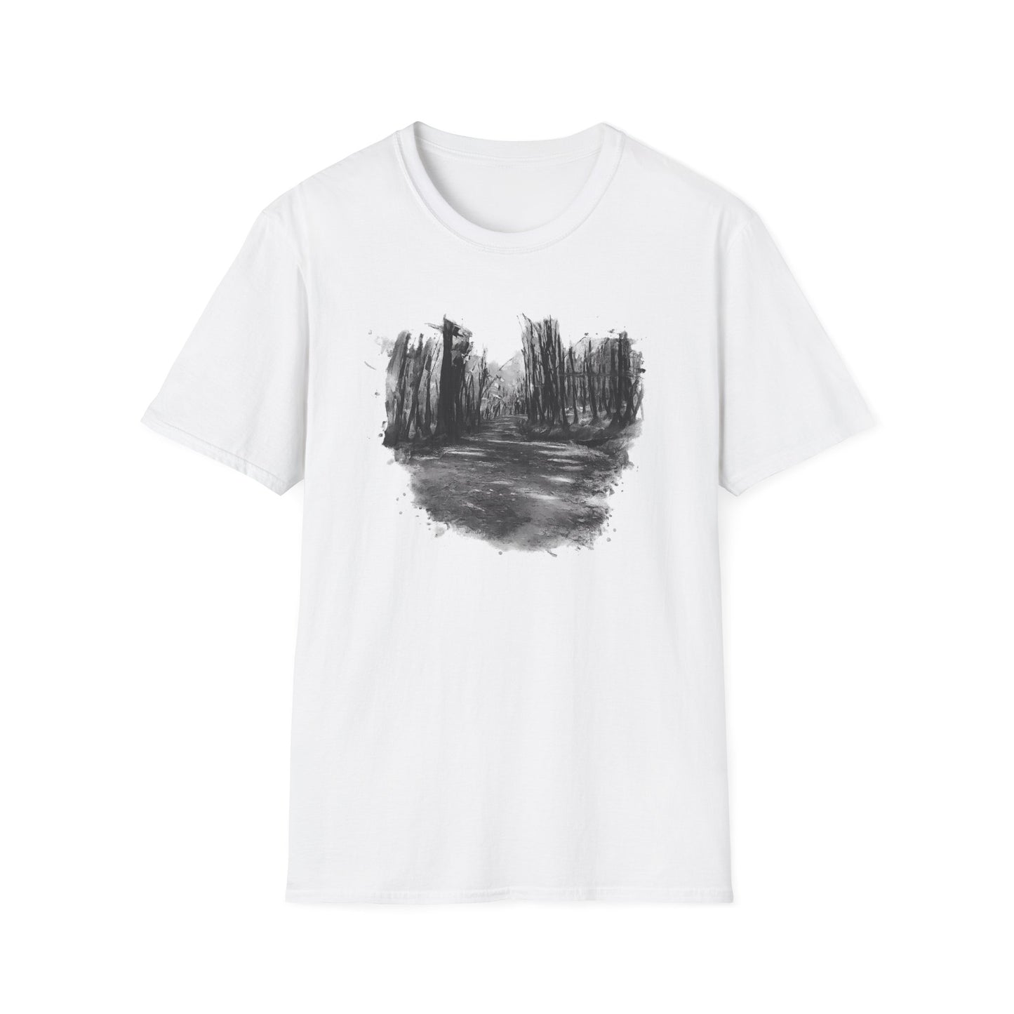 Unisex Softstyle T-Shirt with Abstract Landscape Art, Casual Wear, Gift for Art Lovers, Everyday Fashion, Nature Inspired Tee - product image
