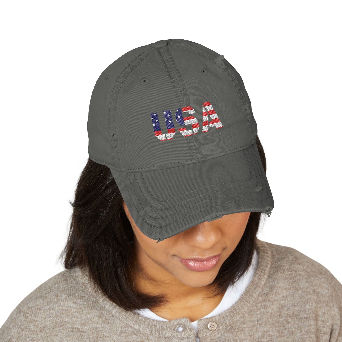 Embroidered Distressed Dad Hat, Vintage Style USA Casual Cap, Unisex Gift for Dad, USA Pride Hat for Holidays