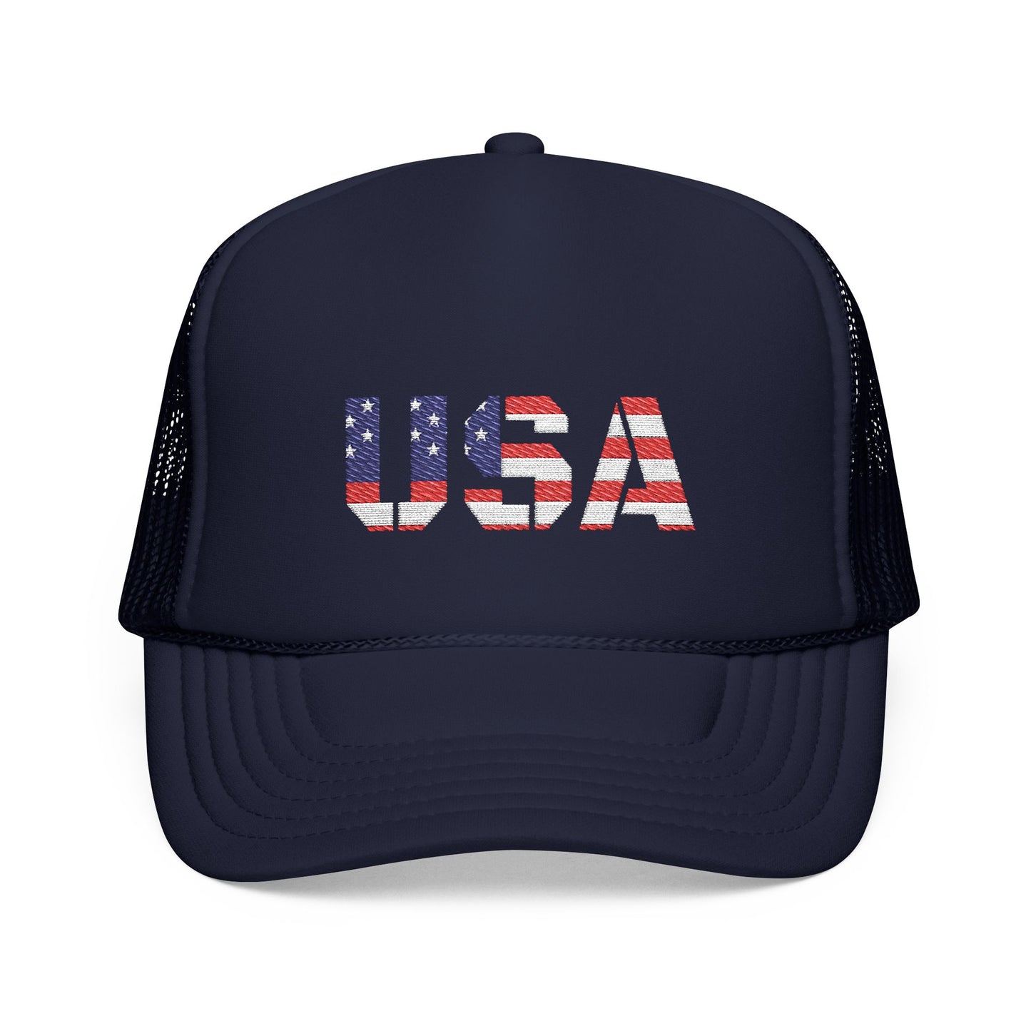 USA Flag Embroidered Foam Trucker Hat, Patriotic Cap, Red Mesh Hat, Summer Outdoor Gear, Festival Accessory, July 4th Gift