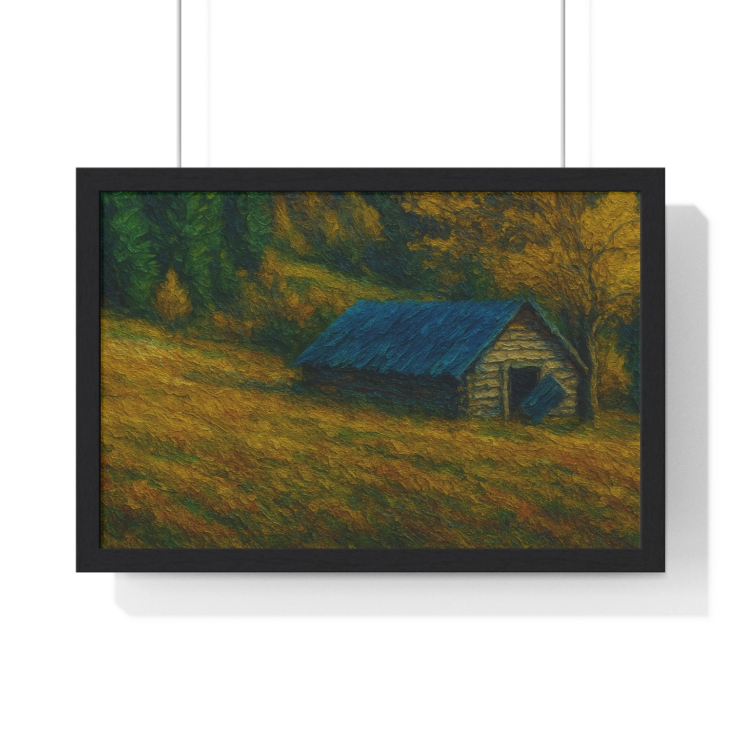 Rustic Cabin Framed Poster, Nature Wall Art, Cozy Home Decor, Gift for Farmhouse Lovers, Autumn Landscape Print - product image