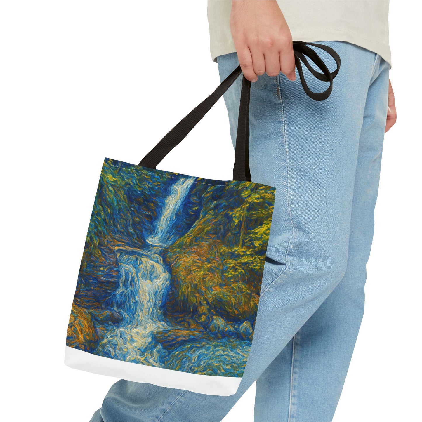 Nature-Inspired Tote Bag, Artistic Eco-Friendly Shopper, Waterfall Design, Reusable Market Bag, Gift for Nature Lovers