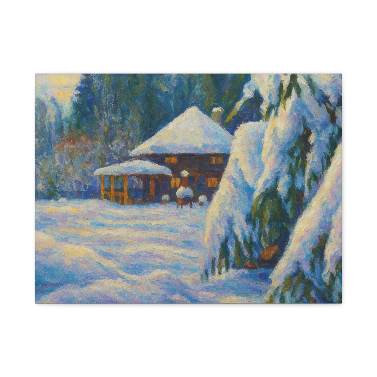 Winter Landscape Canvas Wall Art, Cozy Home Decor, Christmas Gift, Seasonal Artwork, Impressionist Style