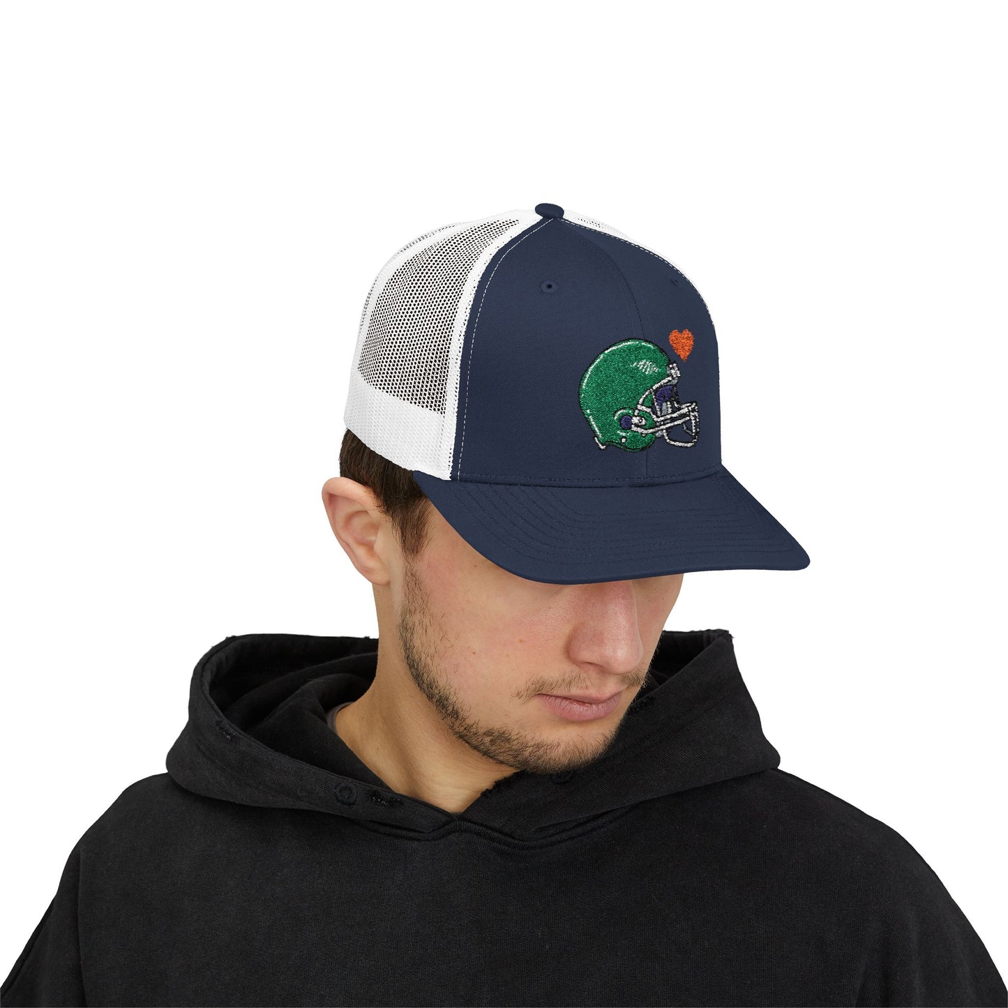 Snapback Trucker Cap with Football Heart Design - Perfect for Sports Fans, Gifts for Gamers, Casual Outings, Tailgating, and Team Spirit