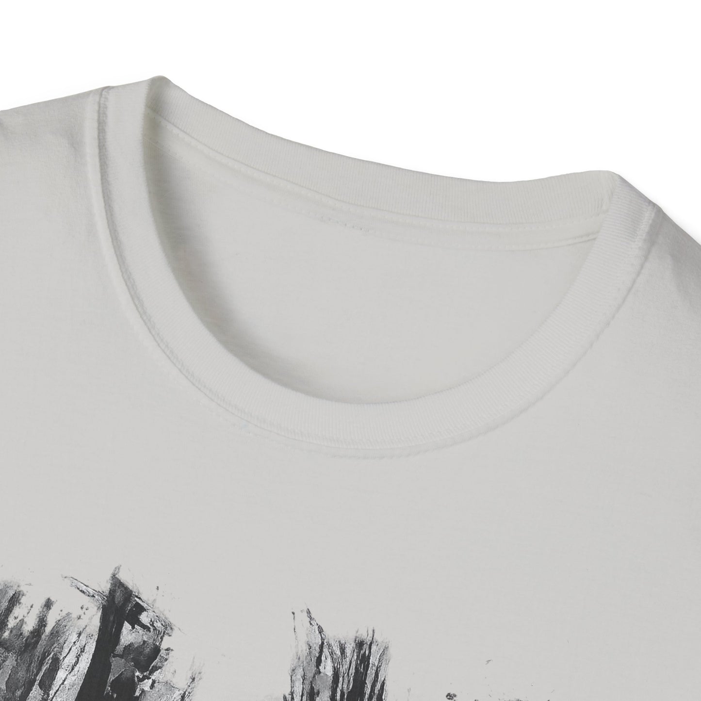 Unisex Softstyle T-Shirt with Abstract Landscape Art, Casual Wear, Gift for Art Lovers, Everyday Fashion, Nature Inspired Tee