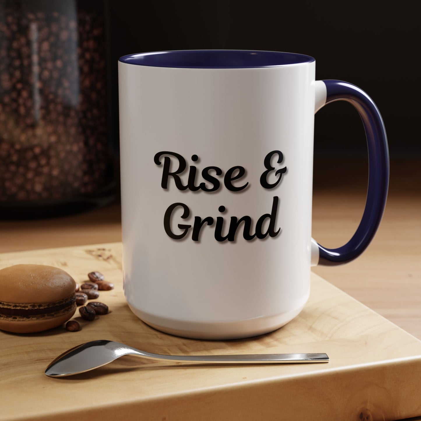Rise & Grind Coffee Mug – Motivational Black Accent Mug for Daily Inspiration
