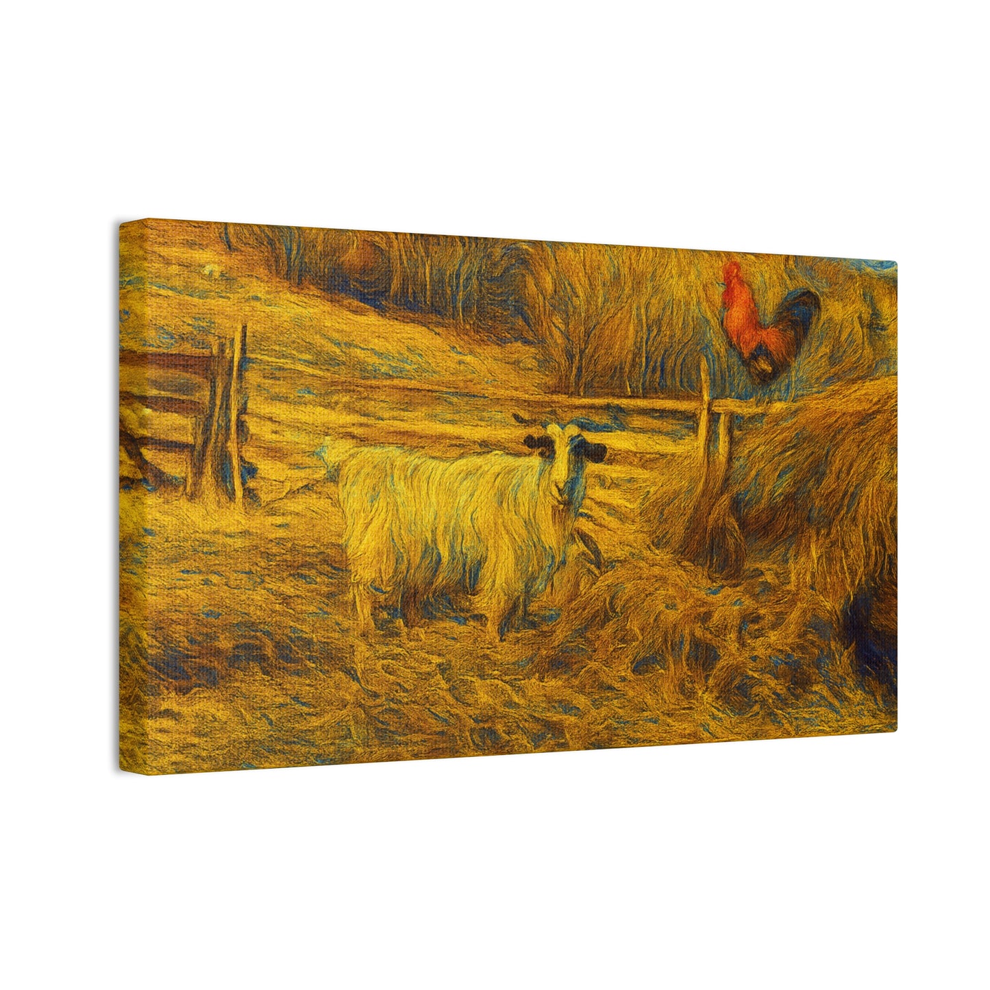 Farmhouse Canvas Wall Art - Rustic Animal Decor, Goat and Rooster Painting, Country Home, Farmhouse Style, Gift for Farmers