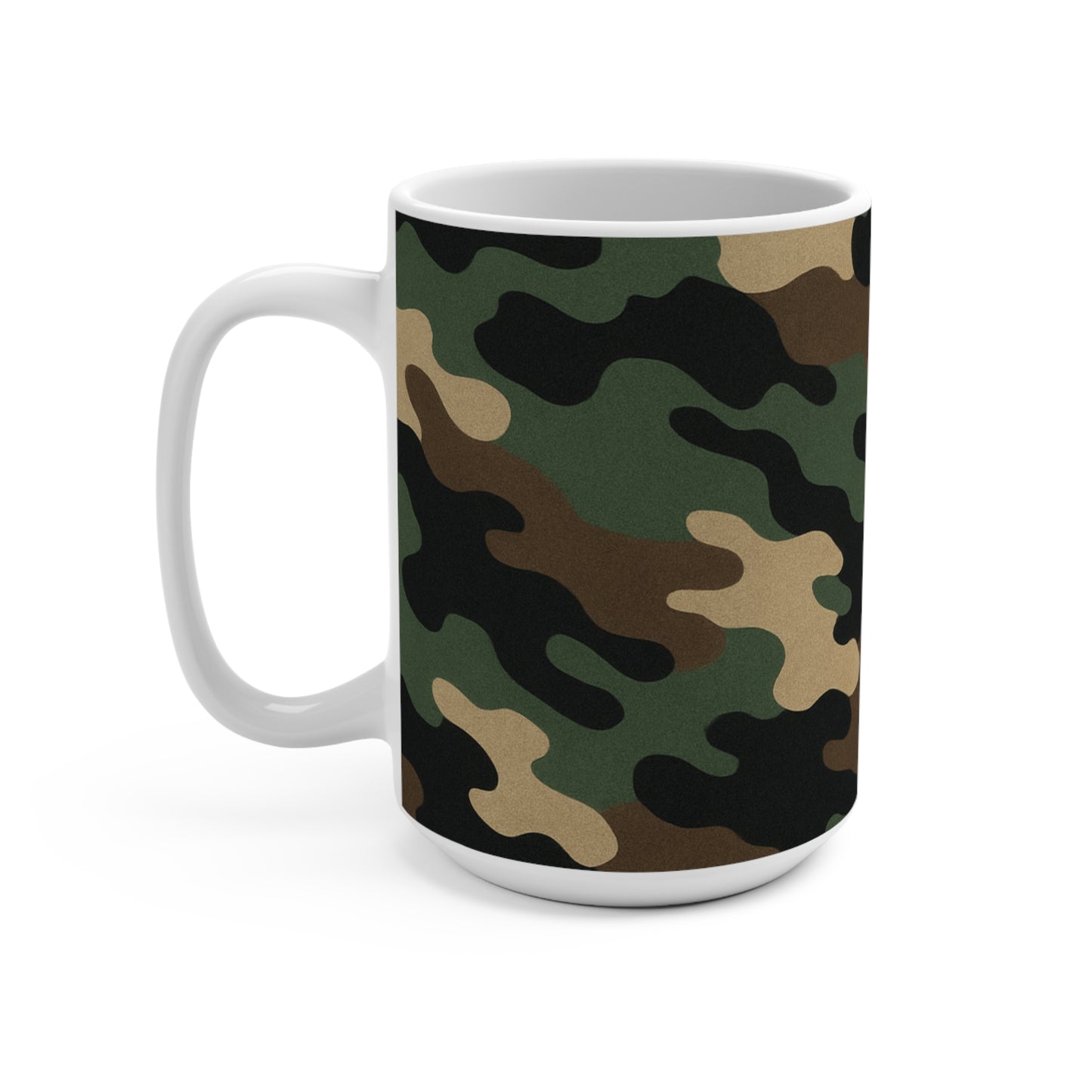 Camouflage Coffee Mug 15oz - Cute Military Style Drinkware for Outdoors Enthusiasts, Veterans, Camping Trips - Perfect Gift, Army Camo Cup,
