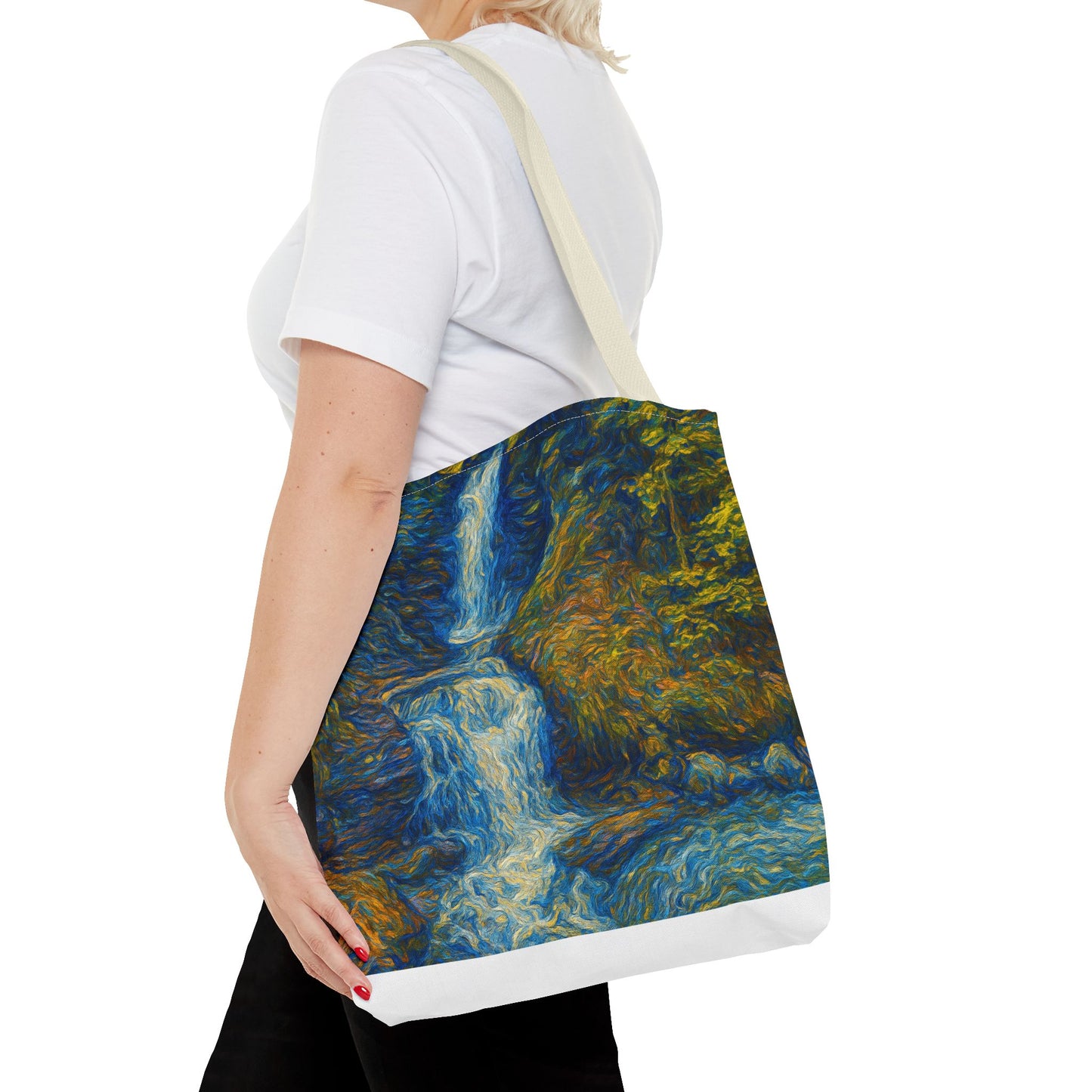 Nature-Inspired Tote Bag, Artistic Eco-Friendly Shopper, Waterfall Design, Reusable Market Bag, Gift for Nature Lovers
