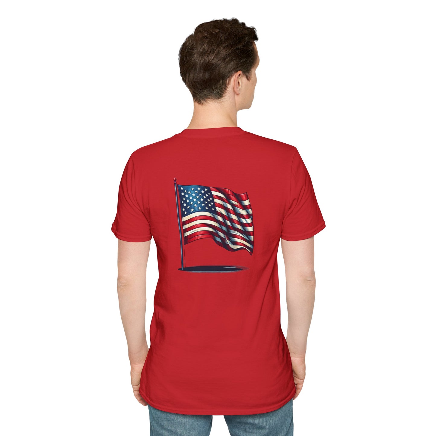 Patriotic Unisex Softstyle T-Shirt, American Flag Tee, USA Pride Shirt, Perfect for Independence Day, Casual Wear