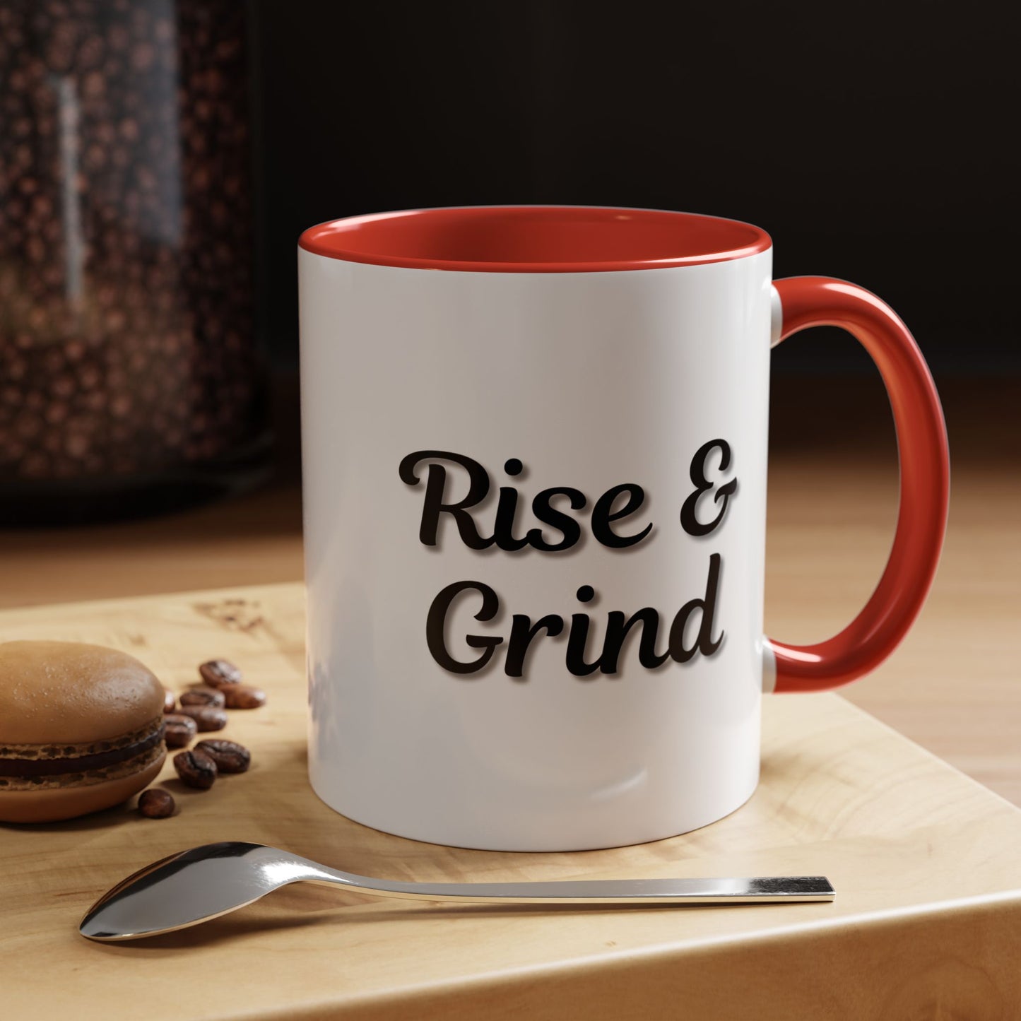 Rise & Grind Coffee Mug – Motivational Black Accent Mug for Daily Inspiration