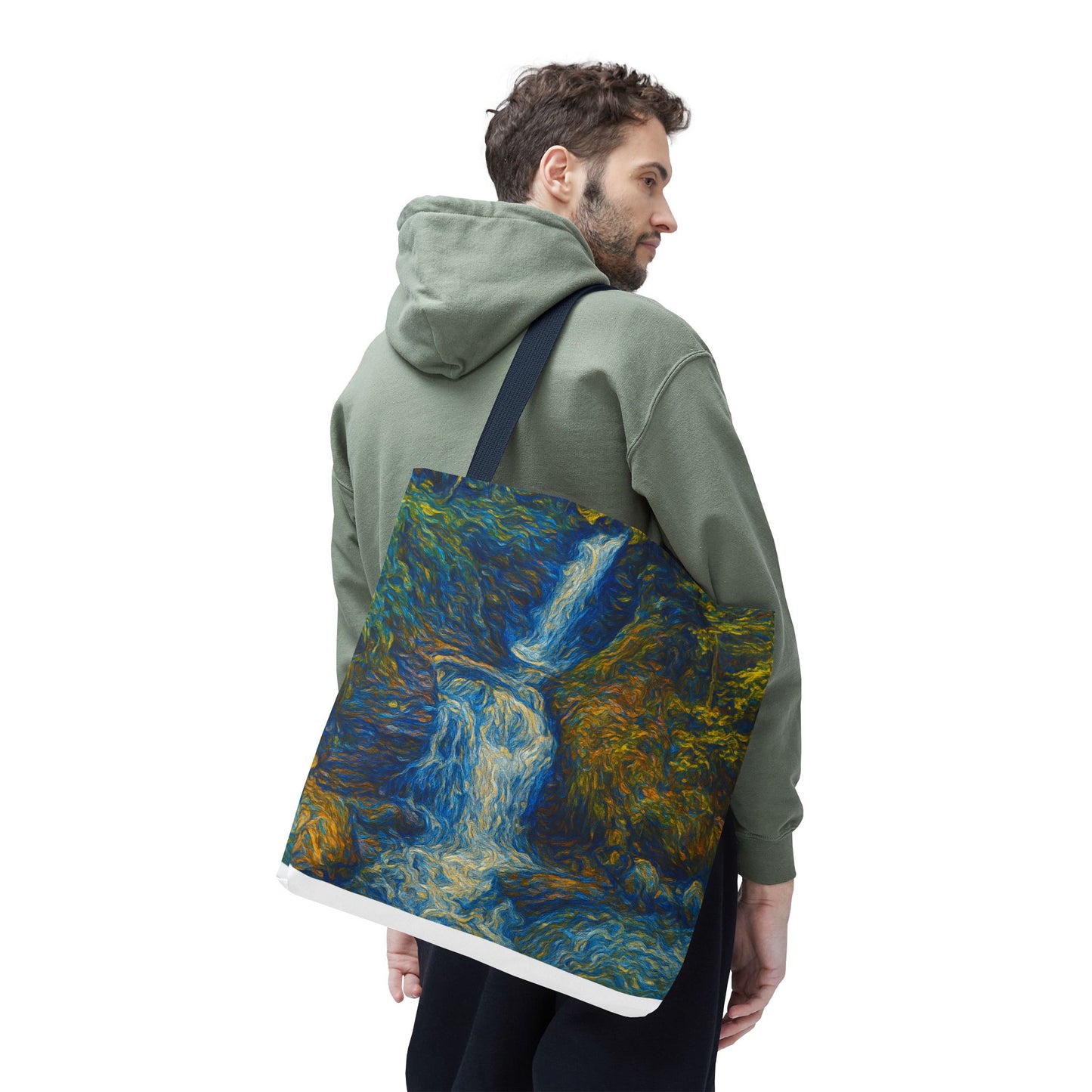 Nature-Inspired Tote Bag, Artistic Eco-Friendly Shopper, Waterfall Design, Reusable Market Bag, Gift for Nature Lovers