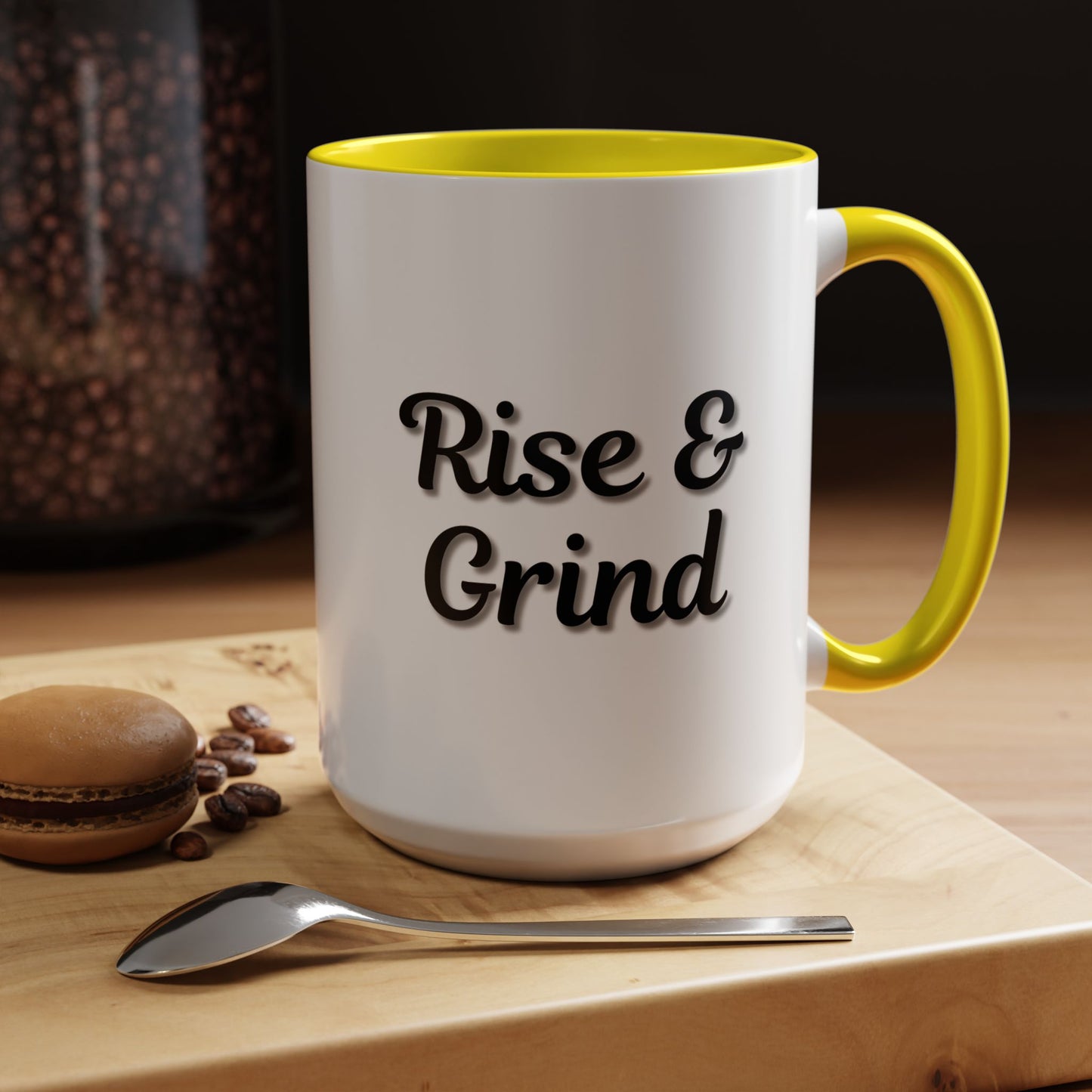 Rise & Grind Coffee Mug – Motivational Black Accent Mug for Daily Inspiration