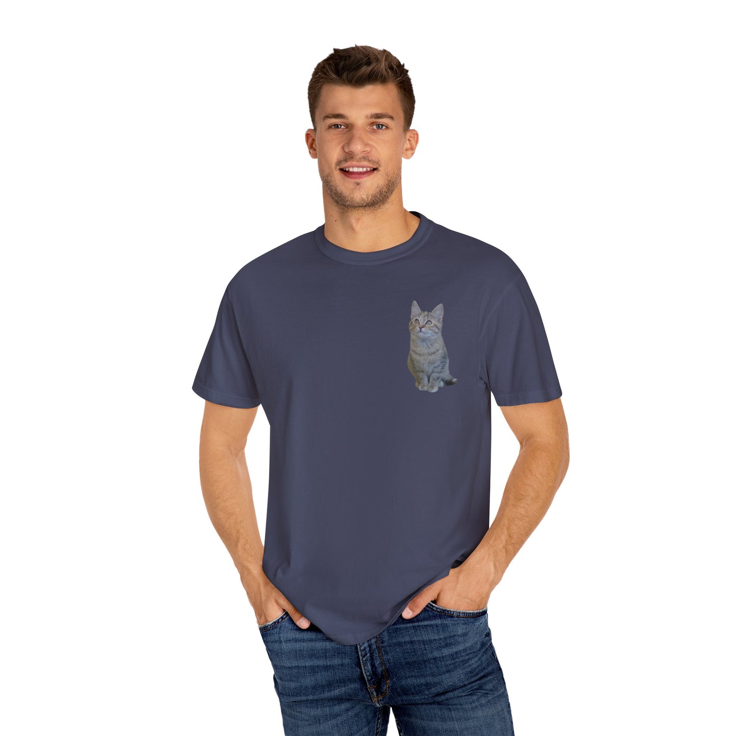 Whimsical Cat Pocket T-Shirt for Cat Lovers - product image