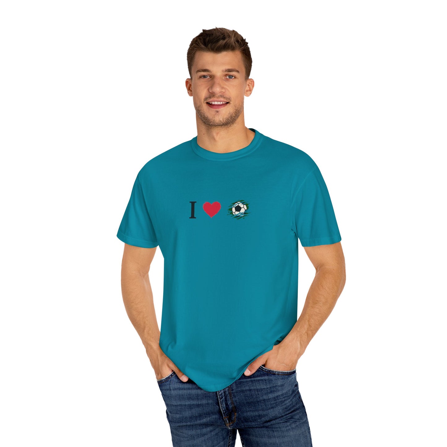 I Love Football (Soccer) Unisex Garment-Dyed T-shirt, Casual Tee, Everyday Wear, Gift for Him/Her, Stylish Apparel