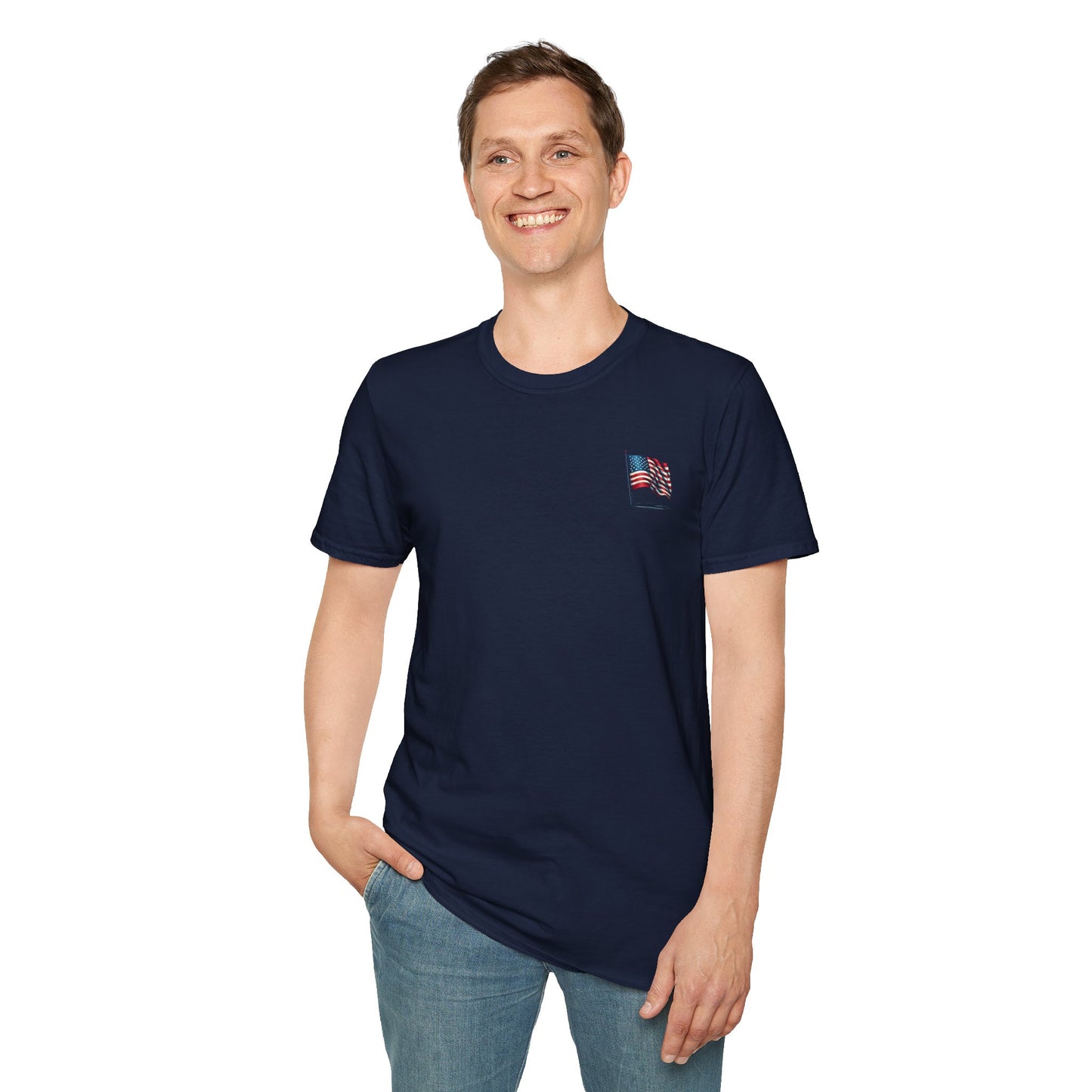 Patriotic Unisex Softstyle T-Shirt, American Flag Tee, USA Pride Shirt, Perfect for Independence Day, Casual Wear