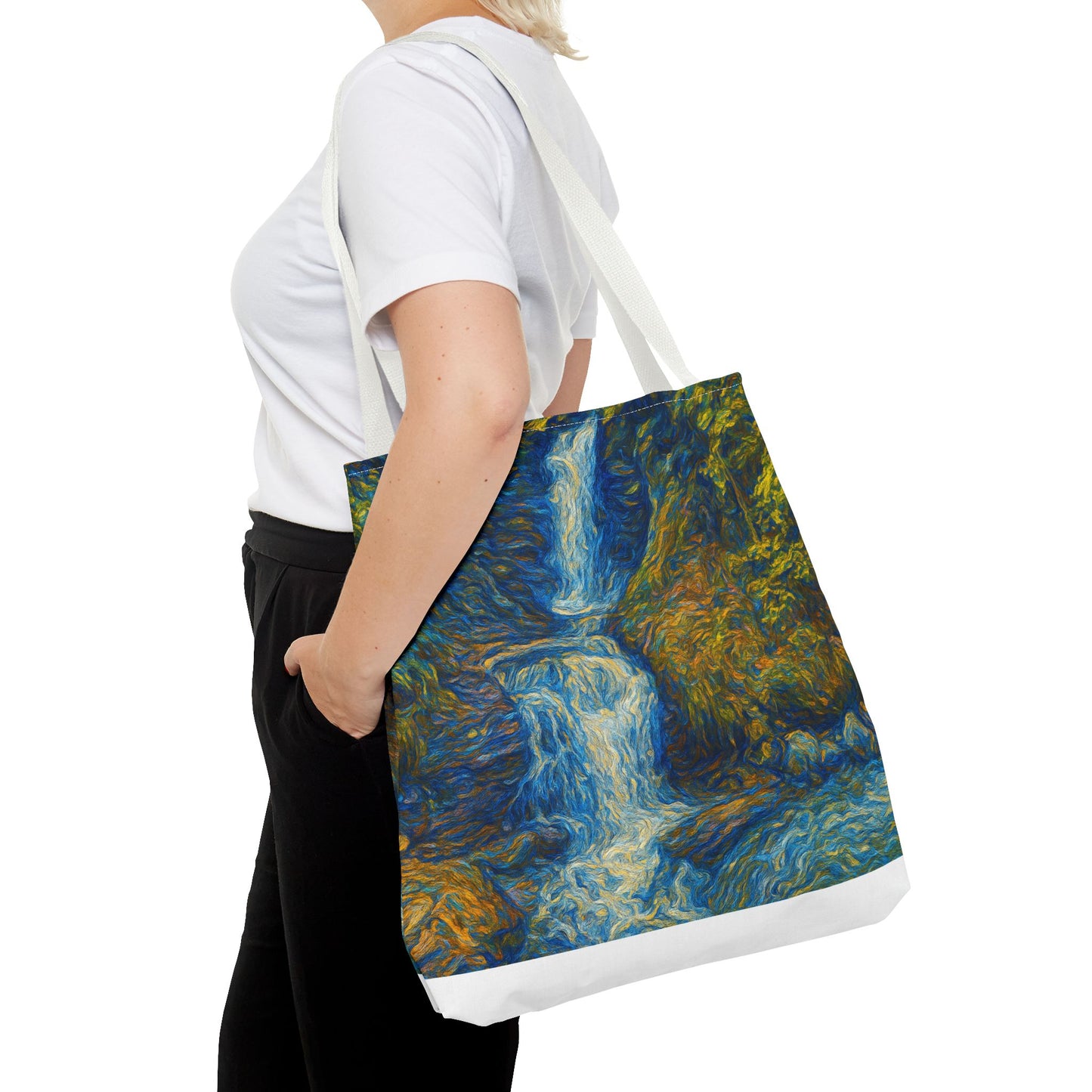 Nature-Inspired Tote Bag, Artistic Eco-Friendly Shopper, Waterfall Design, Reusable Market Bag, Gift for Nature Lovers
