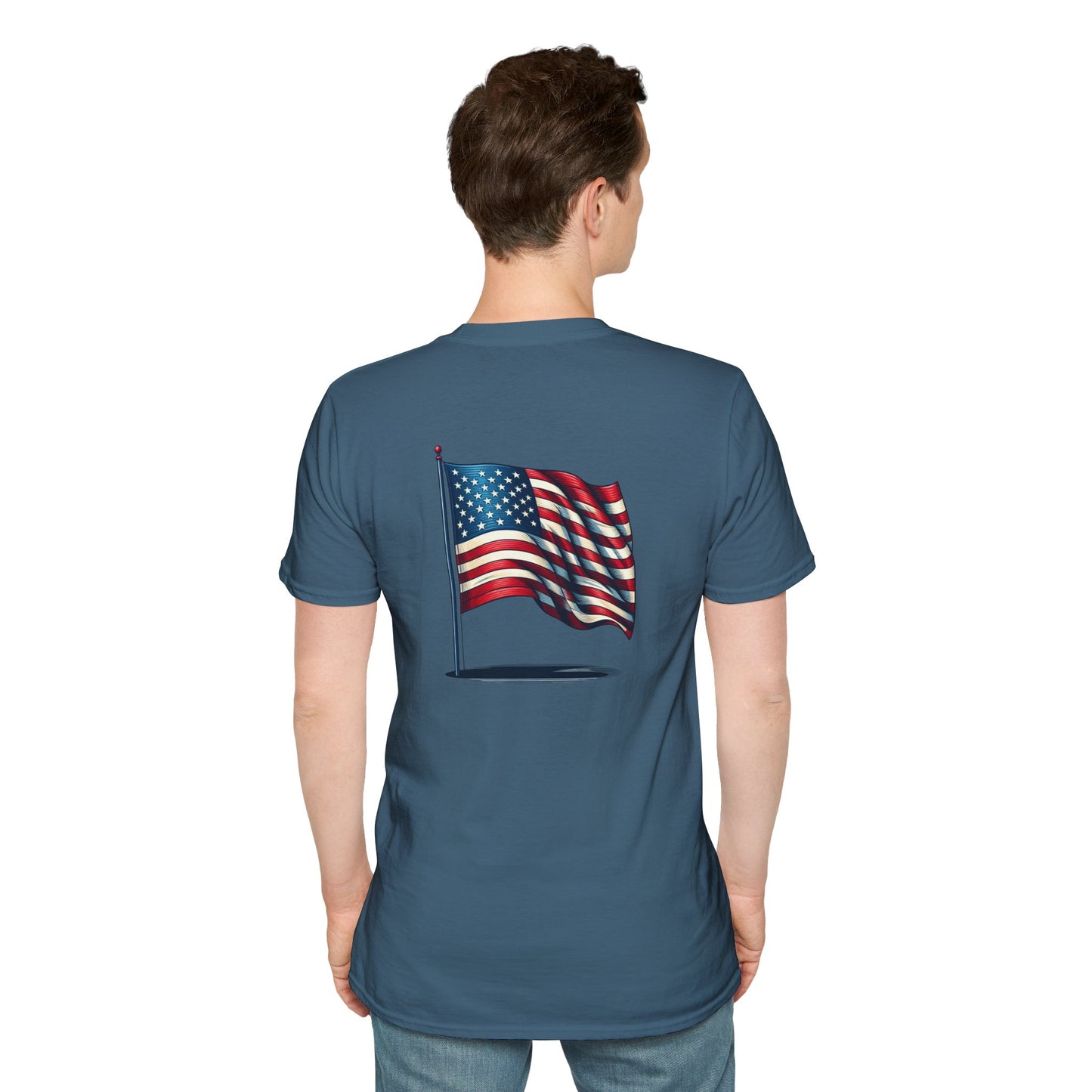 Patriotic Unisex Softstyle T-Shirt, American Flag Tee, USA Pride Shirt, Perfect for Independence Day, Casual Wear