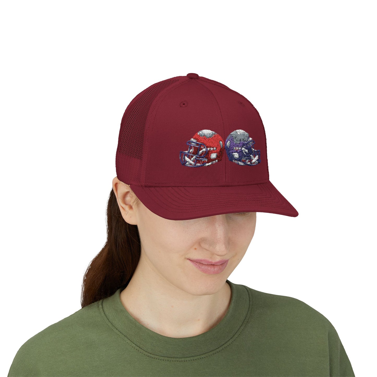Sporty Snapback Trucker Cap with Football Helmets, Baseball Cap, Outdoor Activity Hat, Gift for Sports Fans, Team Spirit Wear