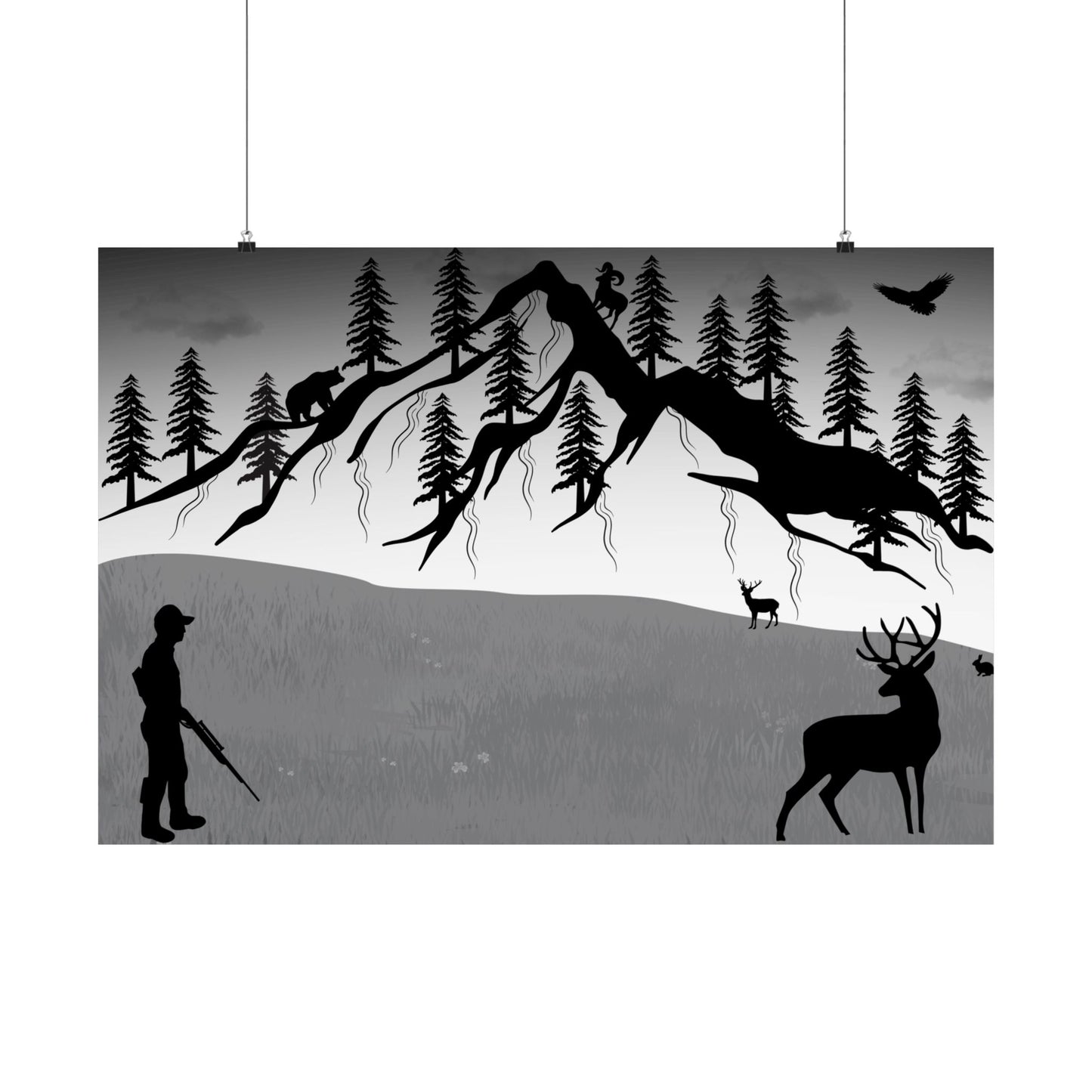 Nature-Inspired Satin Poster for Outdoor Lovers, Cabin Decor, Wall Art, Gift for Hunters, Rustic Home Decoration
