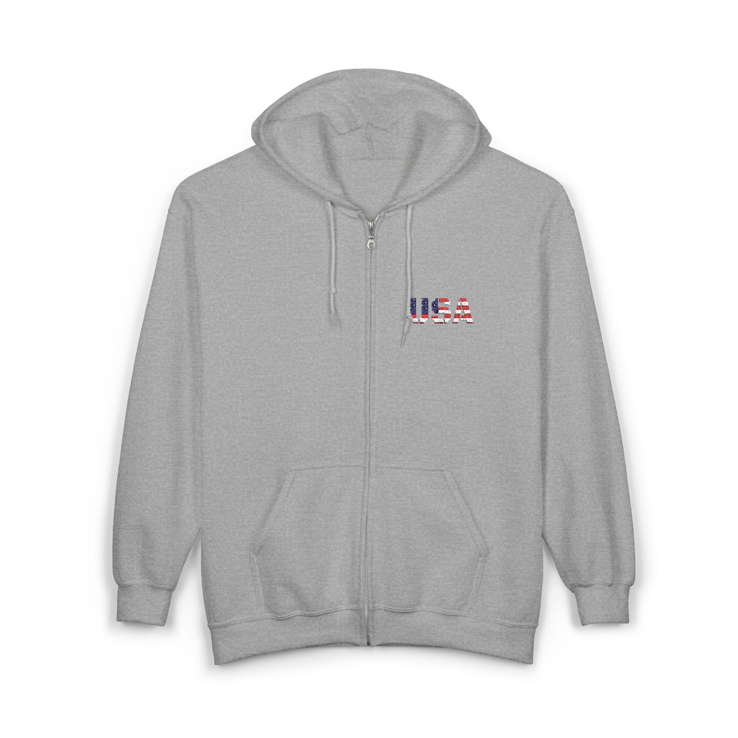 USA Flag Full Zip Hoodie - Unisex Sweatshirt for Independence Day, Patriotic Apparel, Casual Wear, Gifts for Veterans