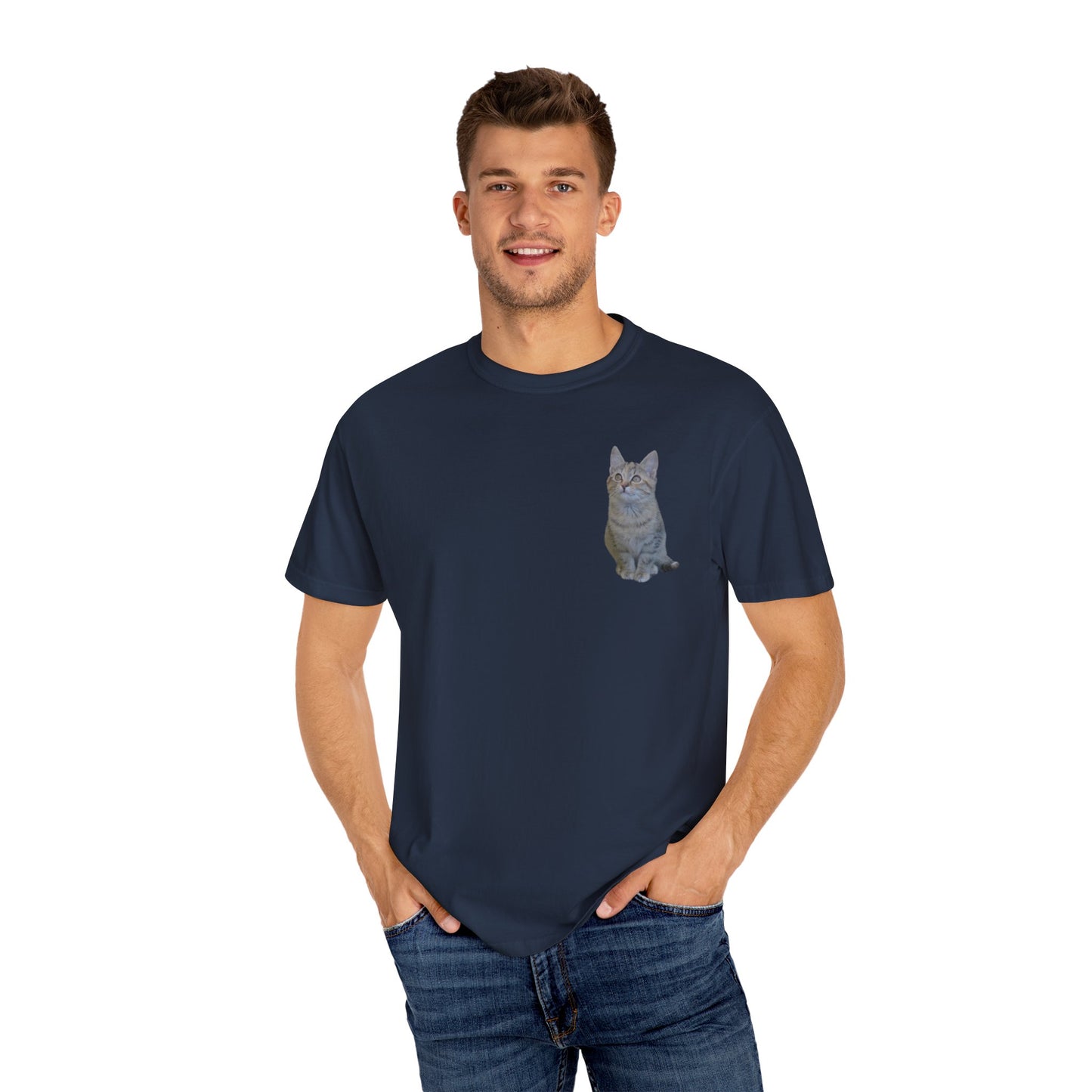 Whimsical Cat Pocket T-Shirt for Cat Lovers