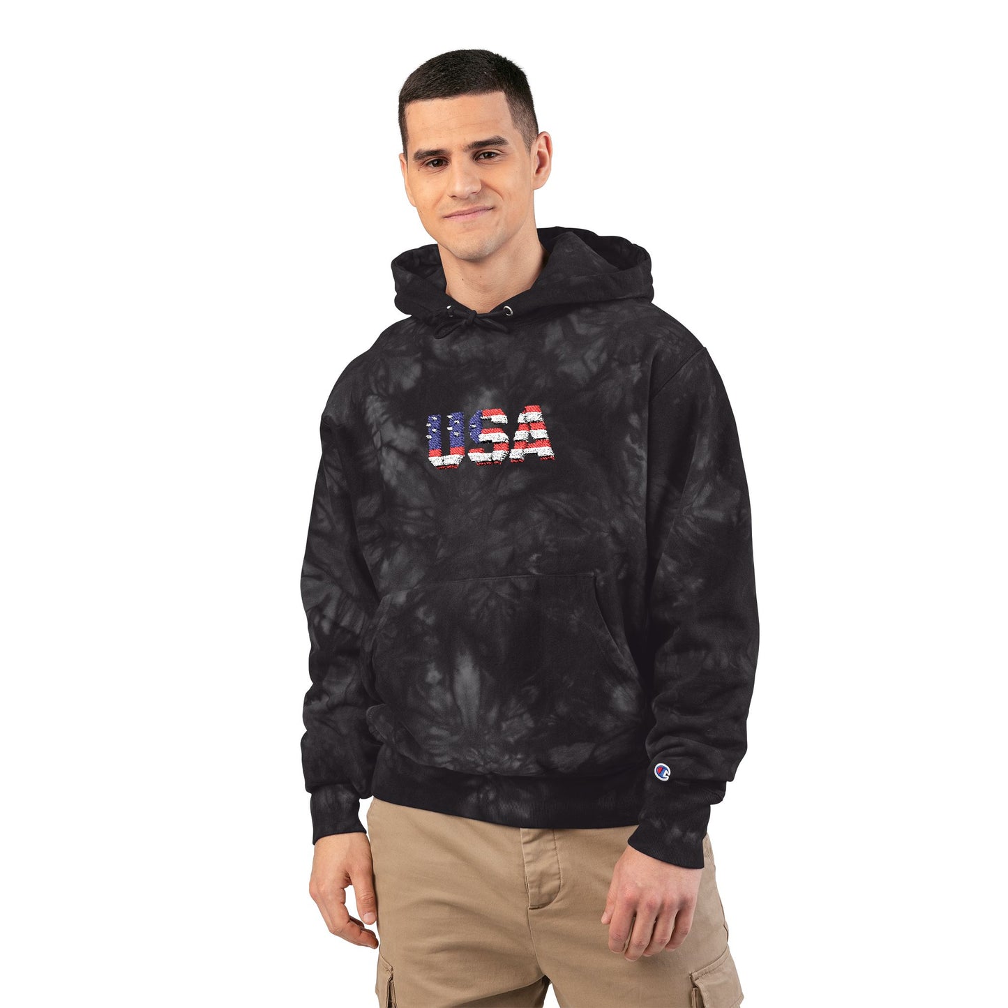 Champion Tie-Dye Hoodie - USA Embroidery, Unisex Hoodie, Trendy Casual Wear, Gift for Him, Outdoor Jacket