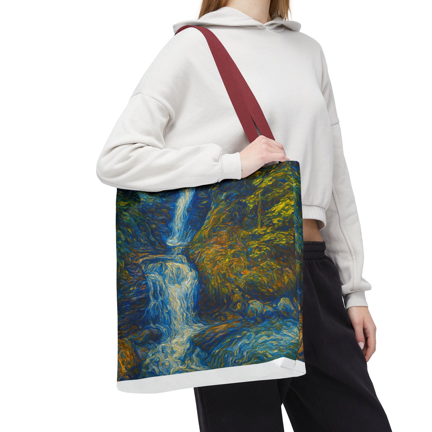 Nature-Inspired Tote Bag, Artistic Eco-Friendly Shopper, Waterfall Design, Reusable Market Bag, Gift for Nature Lovers