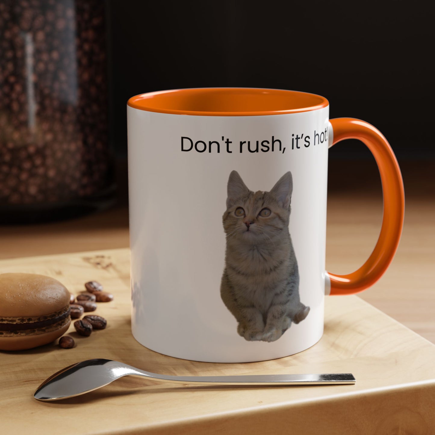 Cute Cat Coffee Mug - "Don't Rush, It's Hot!"