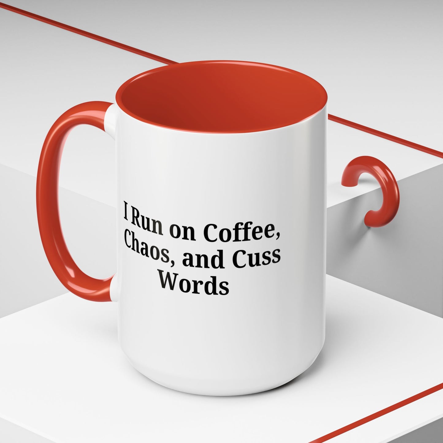 Funny Black Accent Coffee Mug - "I Run on Coffee, Chaos, and Cuss Words" - Ideal Gift for Coffee Lovers