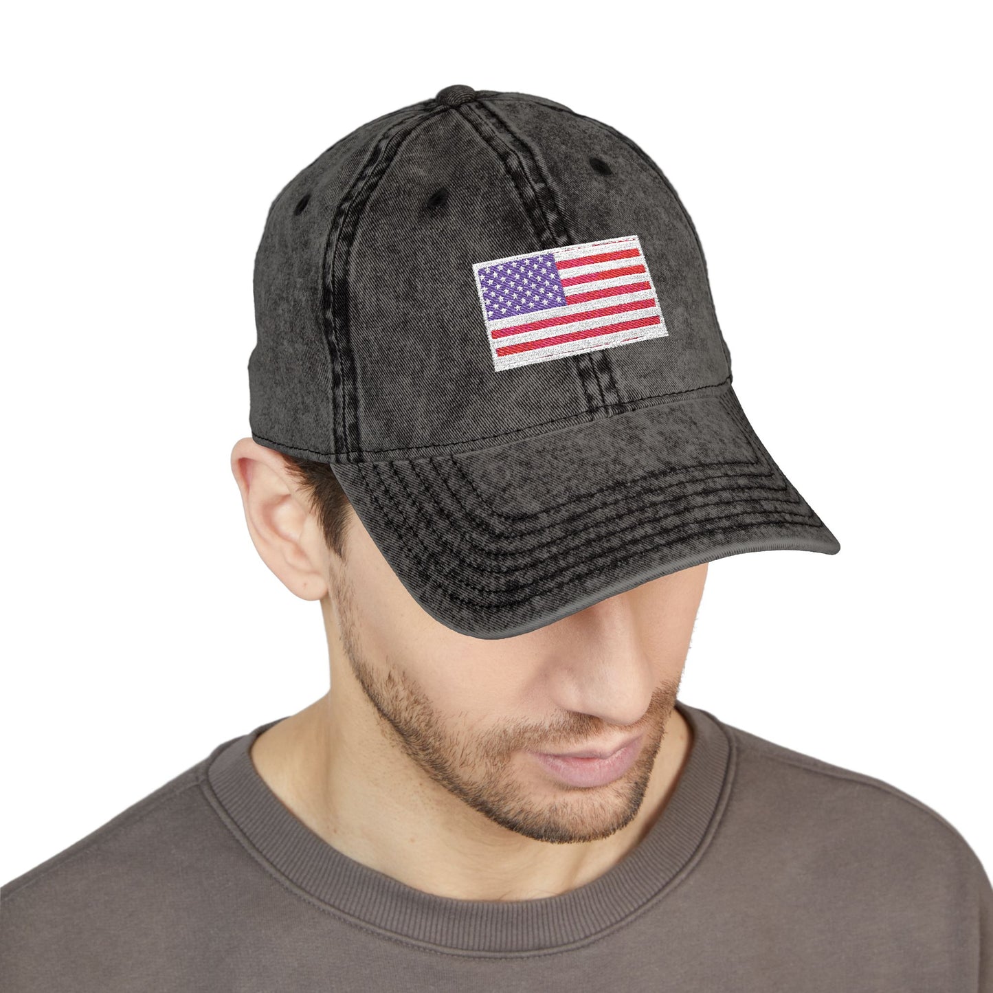 Embroidered Vintage Cap with USA Flag Design
