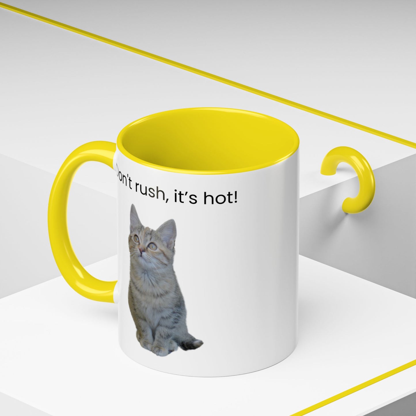 Cute Cat Coffee Mug - "Don't Rush, It's Hot!"
