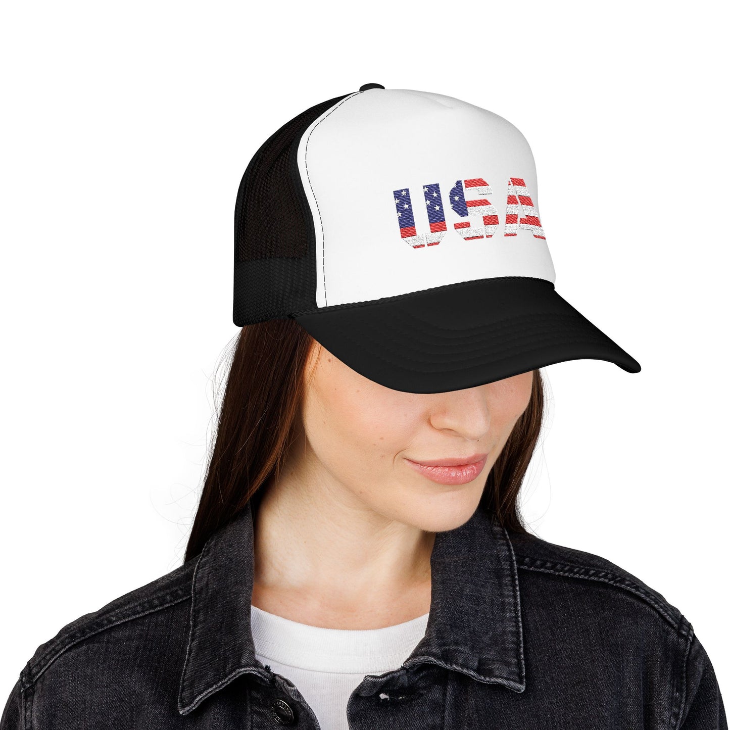 USA Flag Embroidered Foam Trucker Hat, Patriotic Cap, Red Mesh Hat, Summer Outdoor Gear, Festival Accessory, July 4th Gift