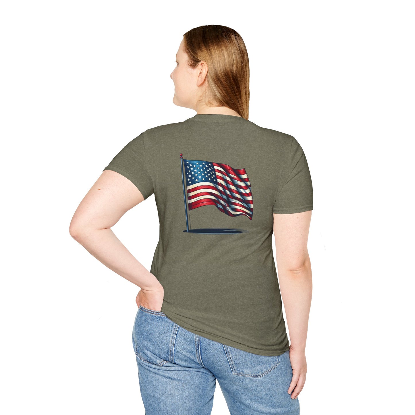 Patriotic Unisex Softstyle T-Shirt, American Flag Tee, USA Pride Shirt, Perfect for Independence Day, Casual Wear