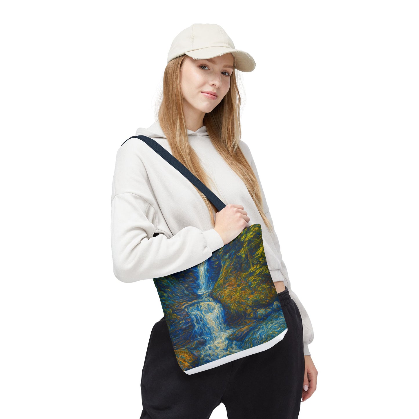 Nature-Inspired Tote Bag, Artistic Eco-Friendly Shopper, Waterfall Design, Reusable Market Bag, Gift for Nature Lovers