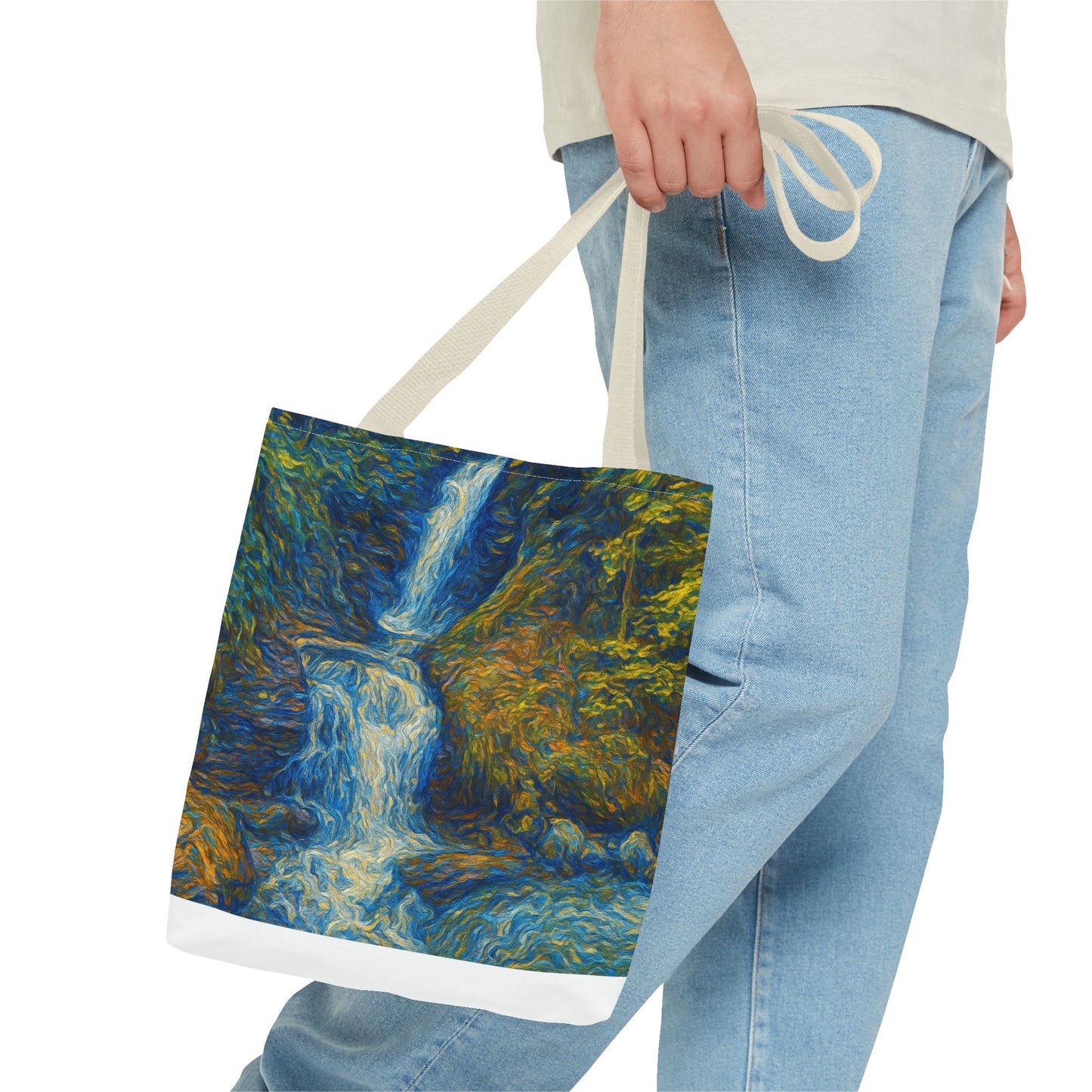 Nature-Inspired Tote Bag, Artistic Eco-Friendly Shopper, Waterfall Design, Reusable Market Bag, Gift for Nature Lovers