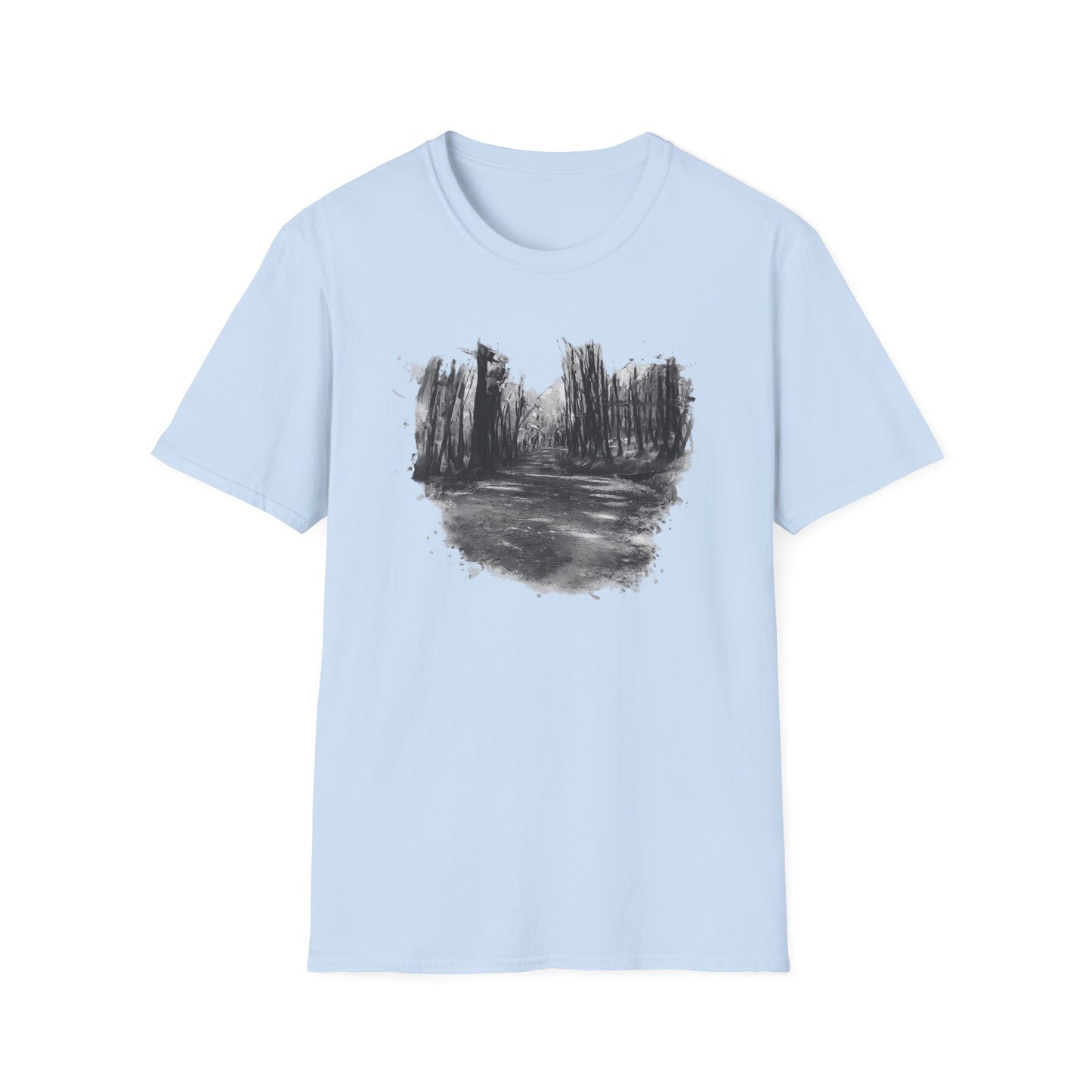 Unisex Softstyle T-Shirt with Abstract Landscape Art, Casual Wear, Gift for Art Lovers, Everyday Fashion, Nature Inspired Tee