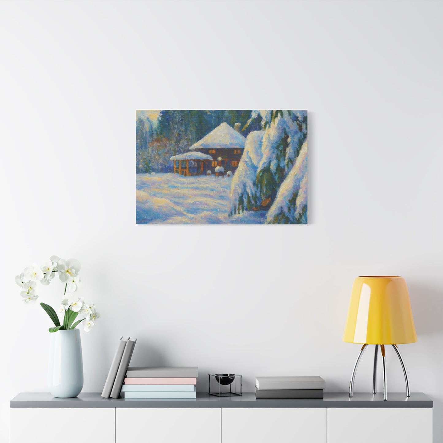 Winter Landscape Canvas Wall Art, Cozy Home Decor, Christmas Gift, Seasonal Artwork, Impressionist Style