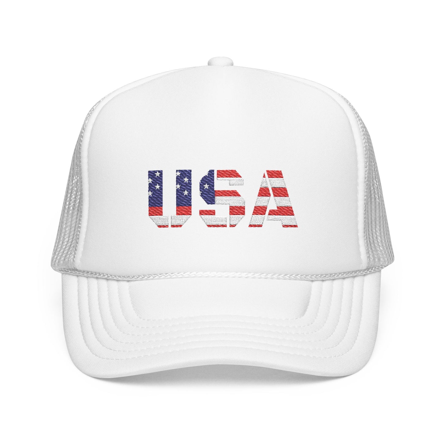 USA Flag Embroidered Foam Trucker Hat, Patriotic Cap, Red Mesh Hat, Summer Outdoor Gear, Festival Accessory, July 4th Gift