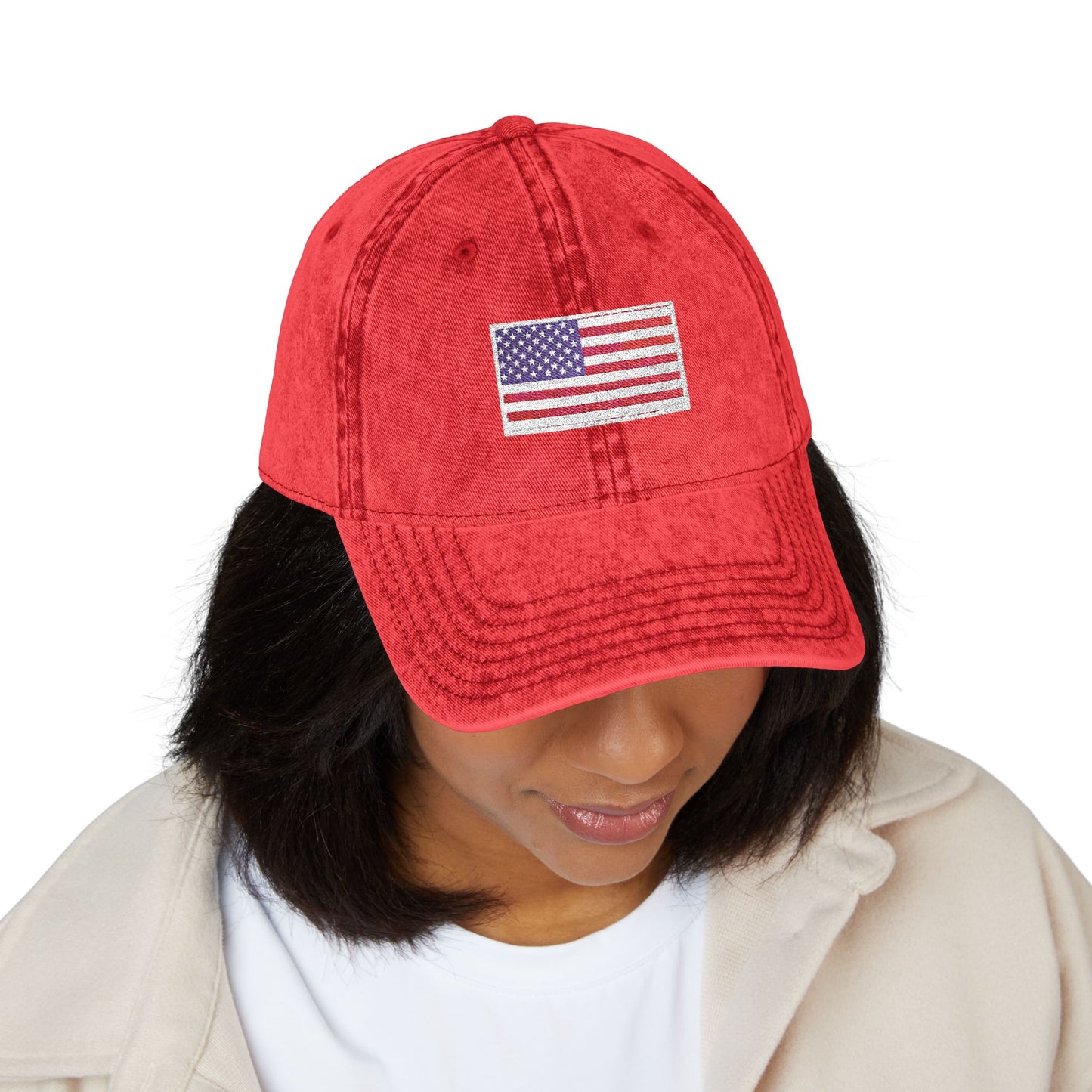 Embroidered Vintage Cap with USA Flag Design