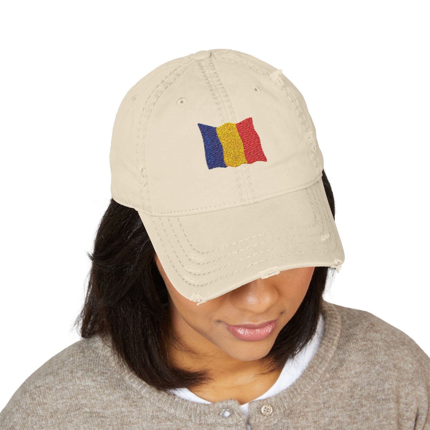 Embroidered Distressed Romanian Flag Dad Hat | Casual Cap for Everyday Style, Perfect Gift for Dad, Summer Outings, Festivals, Family Events