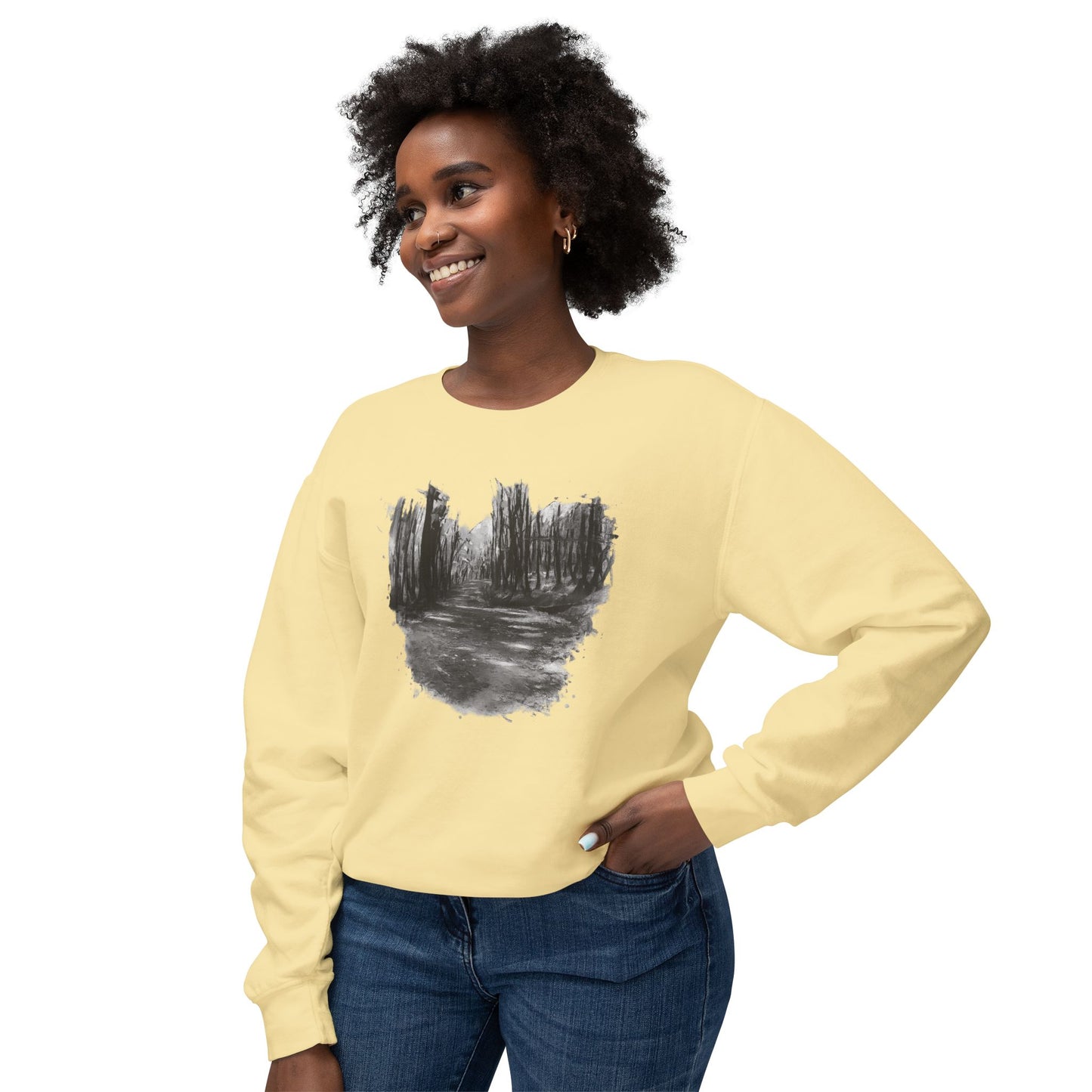 Scenic Minimalist Crewneck Sweatshirt - Cozy Art Tee for Nature Lovers, Gift for Her, Layering Essential, Perfect for Fall, Everyday Wear