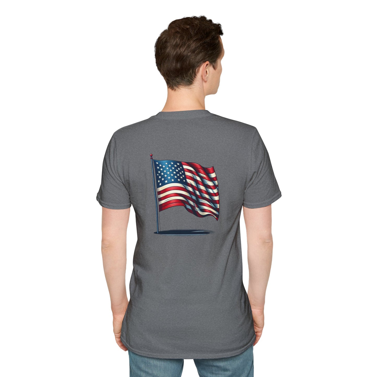 Patriotic Unisex Softstyle T-Shirt, American Flag Tee, USA Pride Shirt, Perfect for Independence Day, Casual Wear