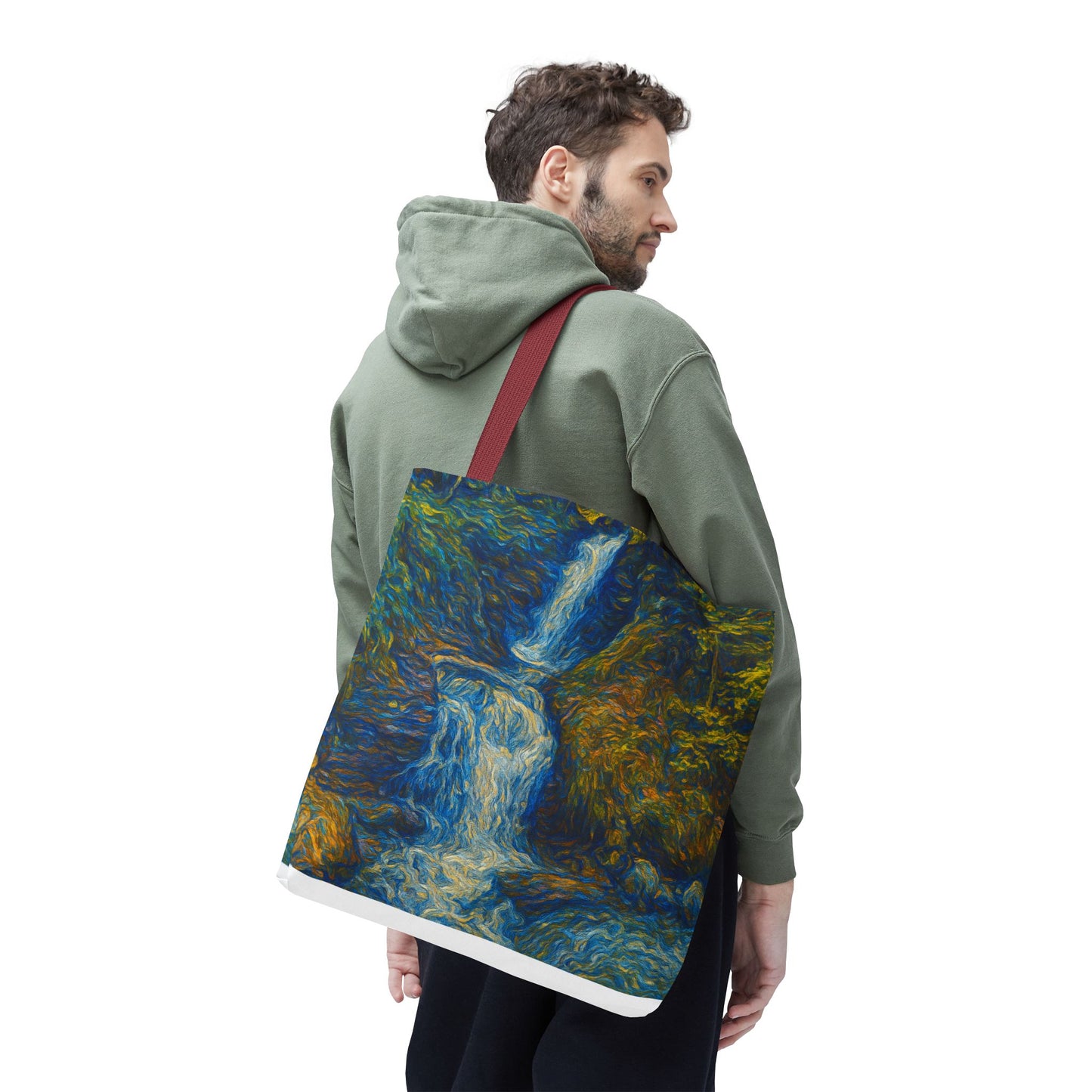 Nature-Inspired Tote Bag, Artistic Eco-Friendly Shopper, Waterfall Design, Reusable Market Bag, Gift for Nature Lovers