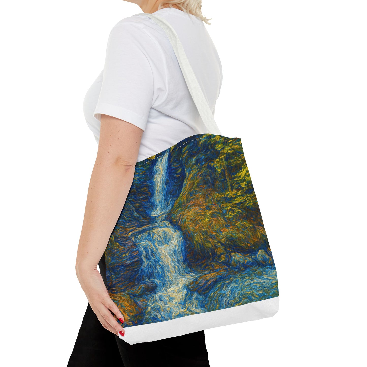 Nature-Inspired Tote Bag, Artistic Eco-Friendly Shopper, Waterfall Design, Reusable Market Bag, Gift for Nature Lovers